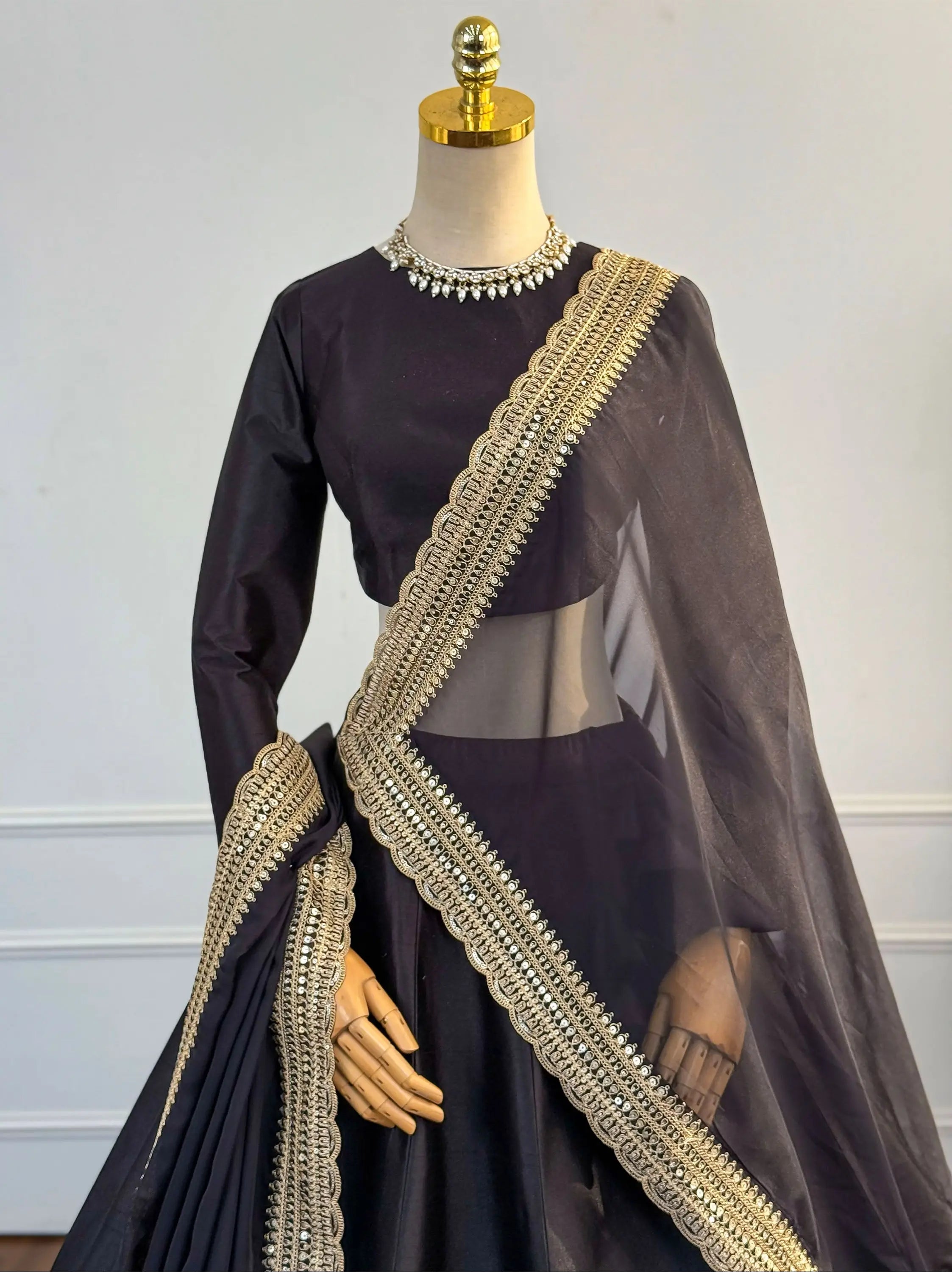 Tropical Elegance Black Silk Lehenga Set with Dori & Zari Work