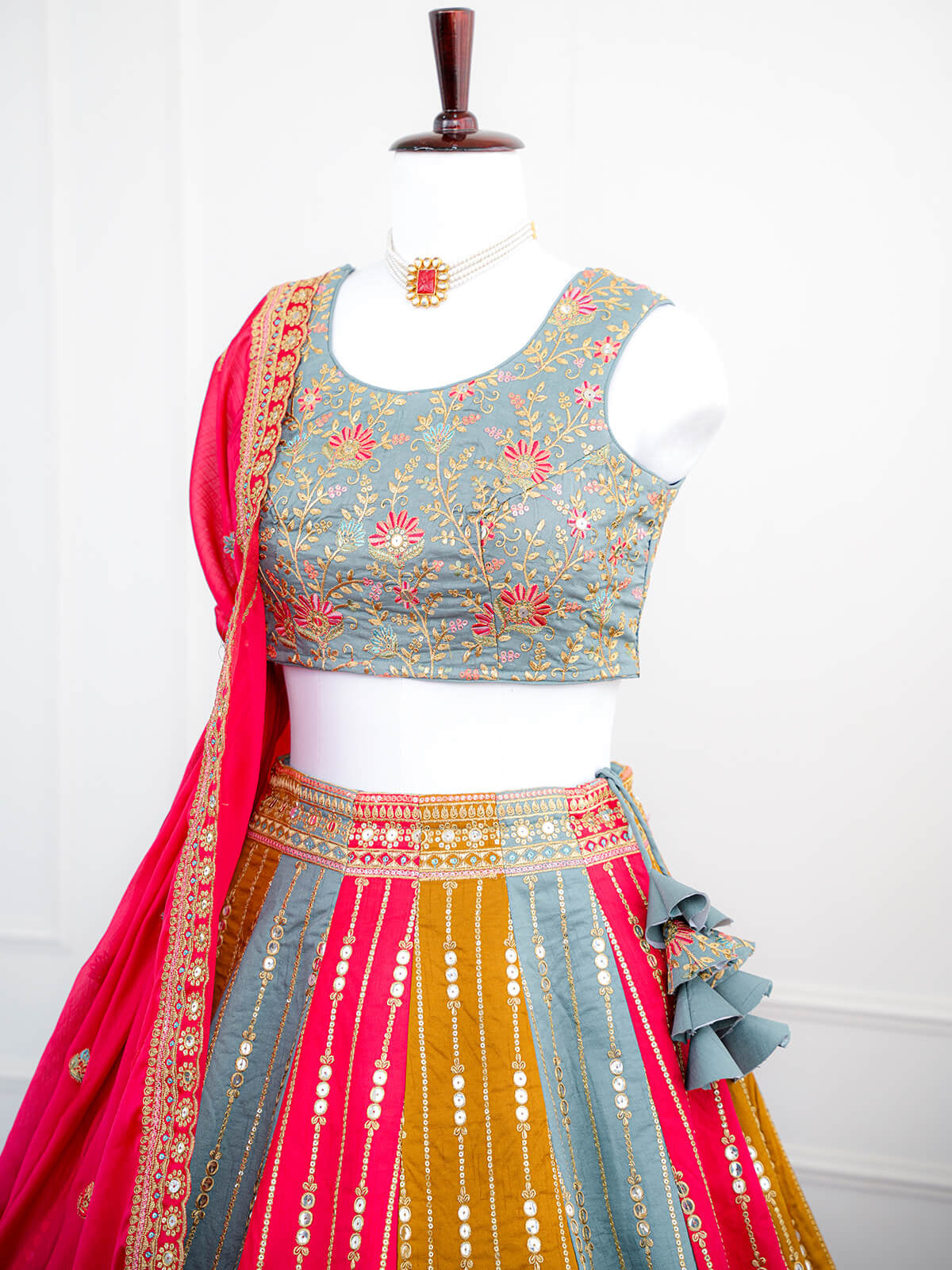 Vibrant Multicolor Panelled Embroidered Lehenga