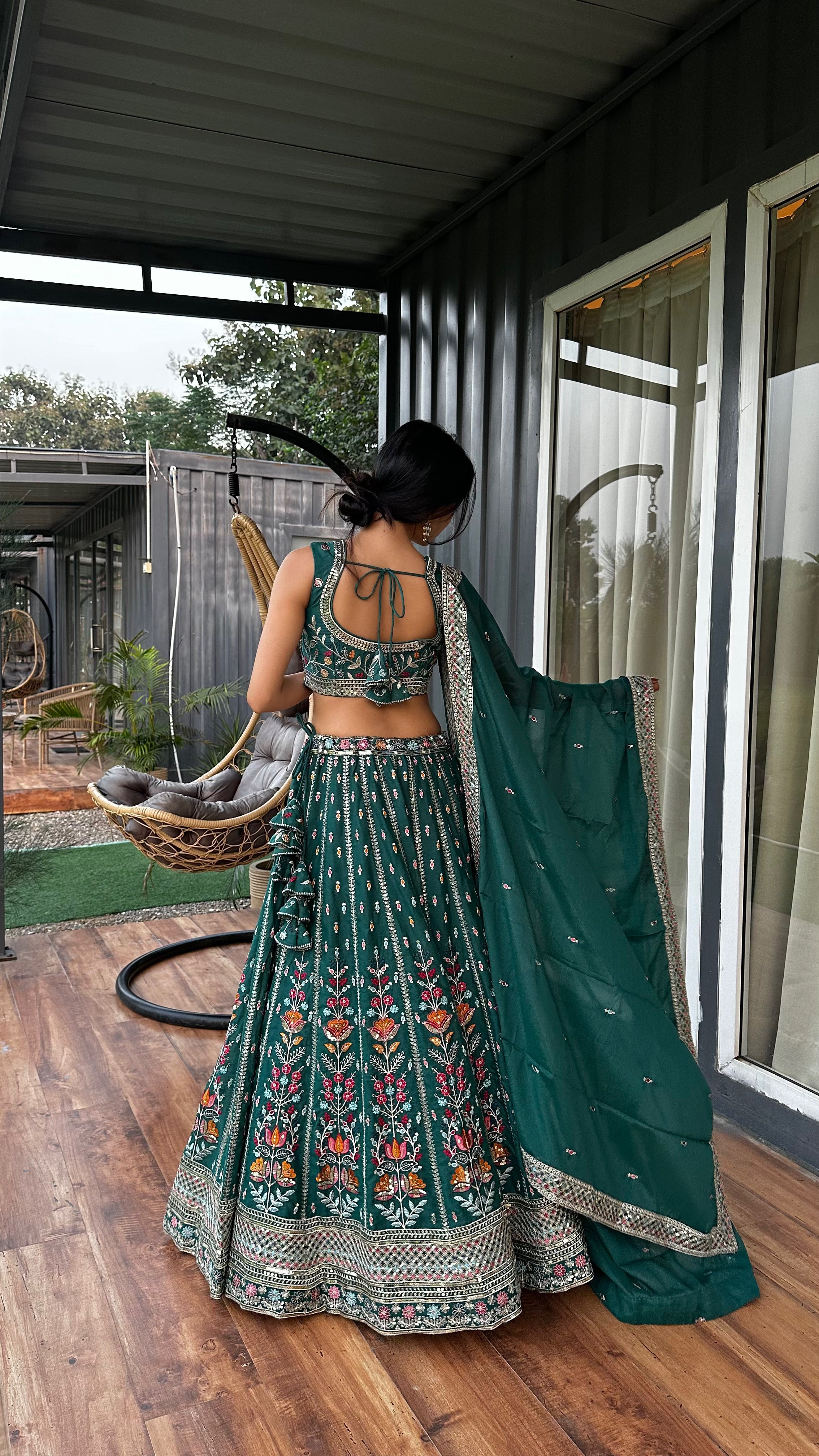 Emerald Green Embroidered Lehenga Set