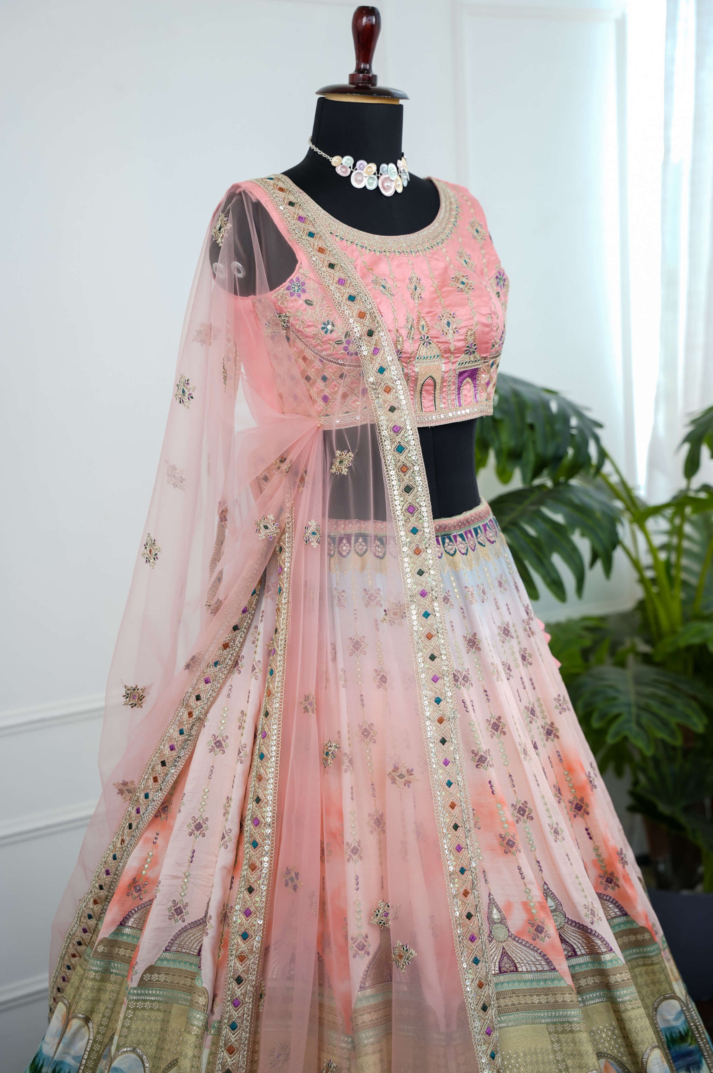 Pastel Pink Architectural Print Lehenga