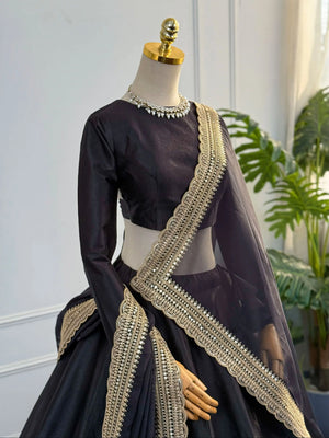 Tropical Elegance Black Silk Lehenga Set with Dori & Zari Work Left View