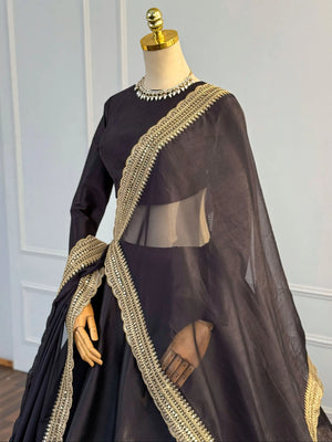 Tropical Elegance Black Silk Lehenga Set with Dori & Zari Work Right View