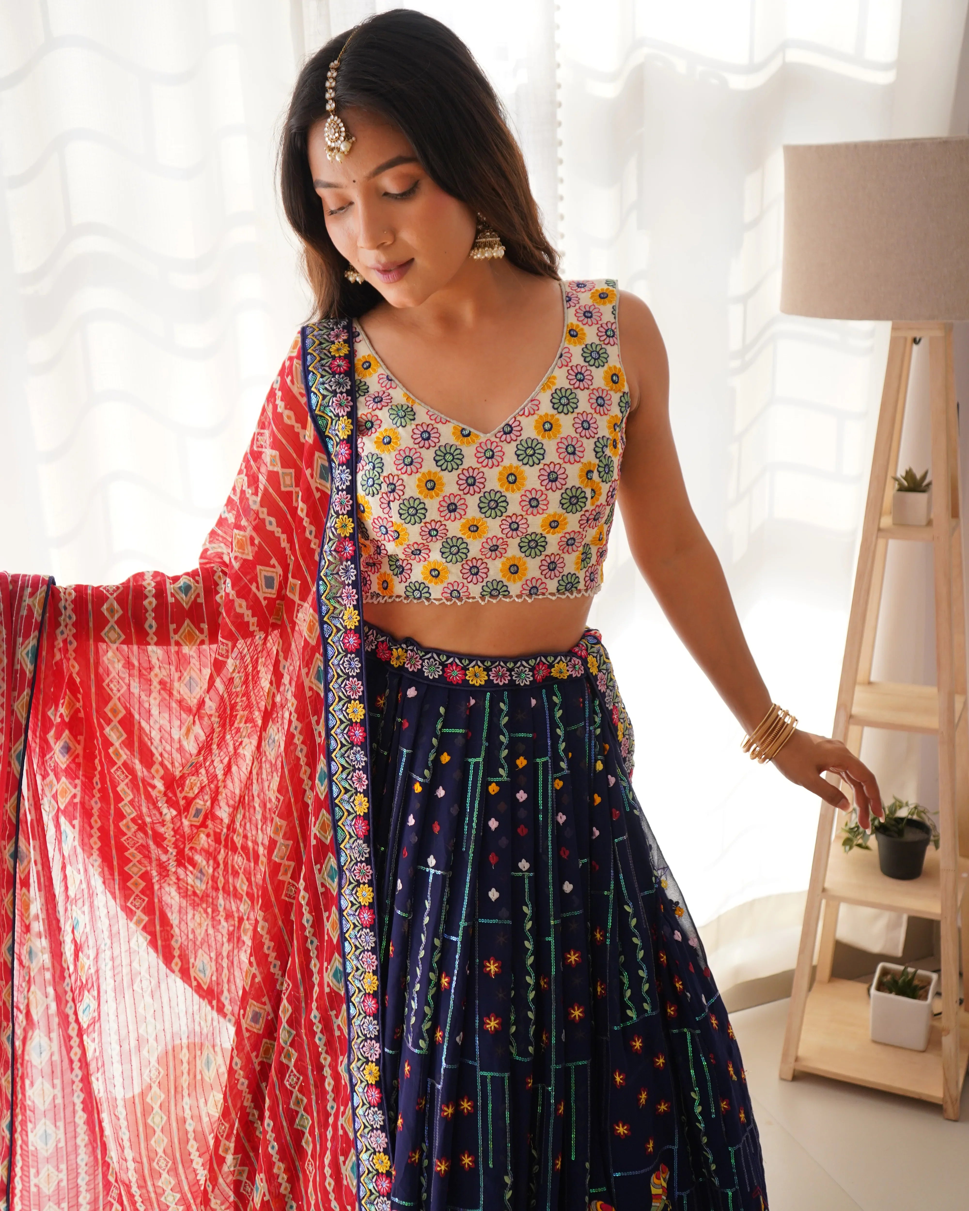 Navy Blue Designer Lehengha Choli With Dupatta