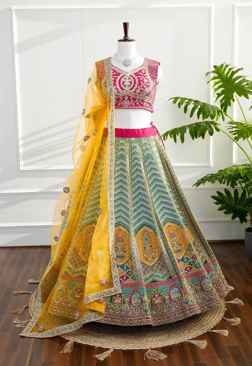 Embroidered Lehenga Lehenga Tumblr Vibrant Multicolor Embroidered Lehenga  Set Unstitched Blouse