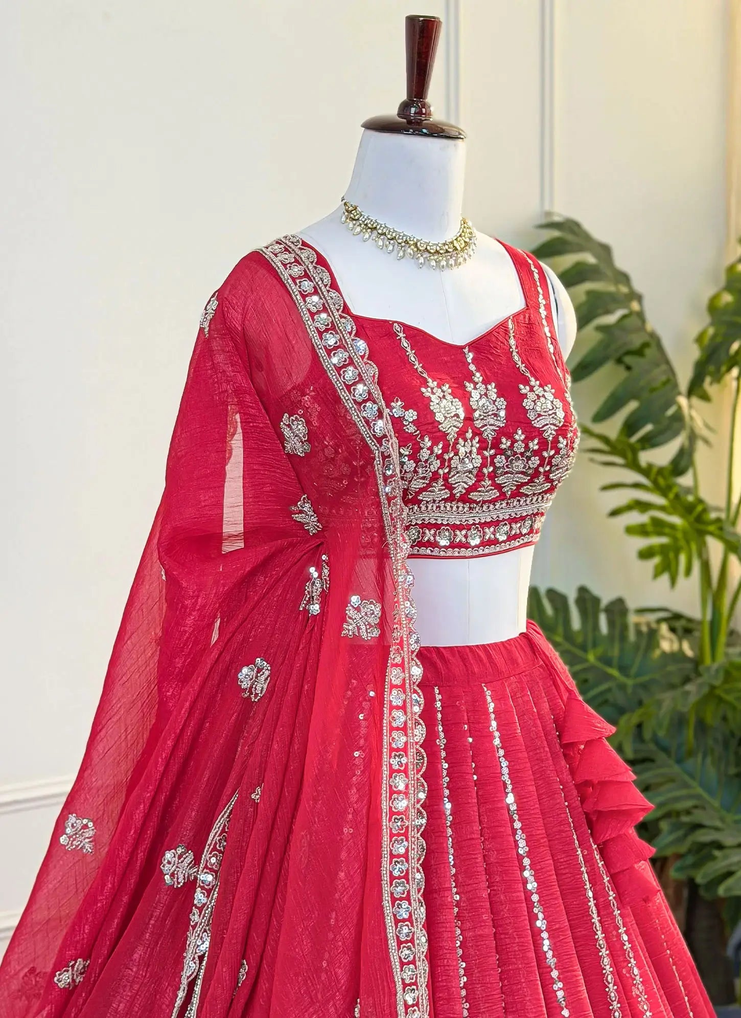 Rani Pink Silk Lehenga with Zari & Beads Embroidery