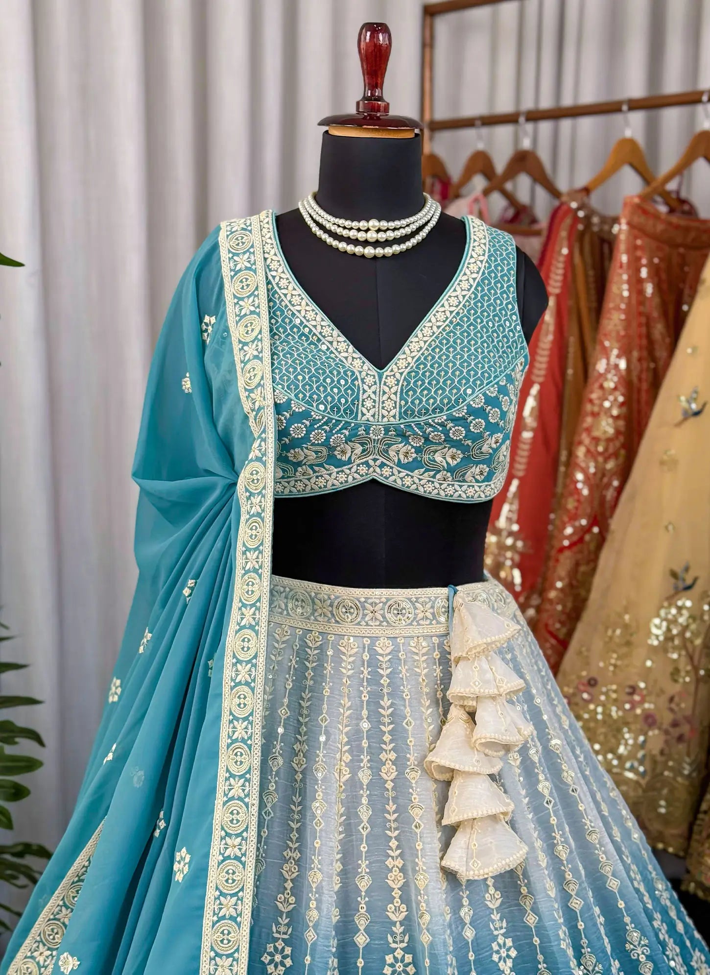 Teal Blue Embroidered Lehenga Choli with Dupatta