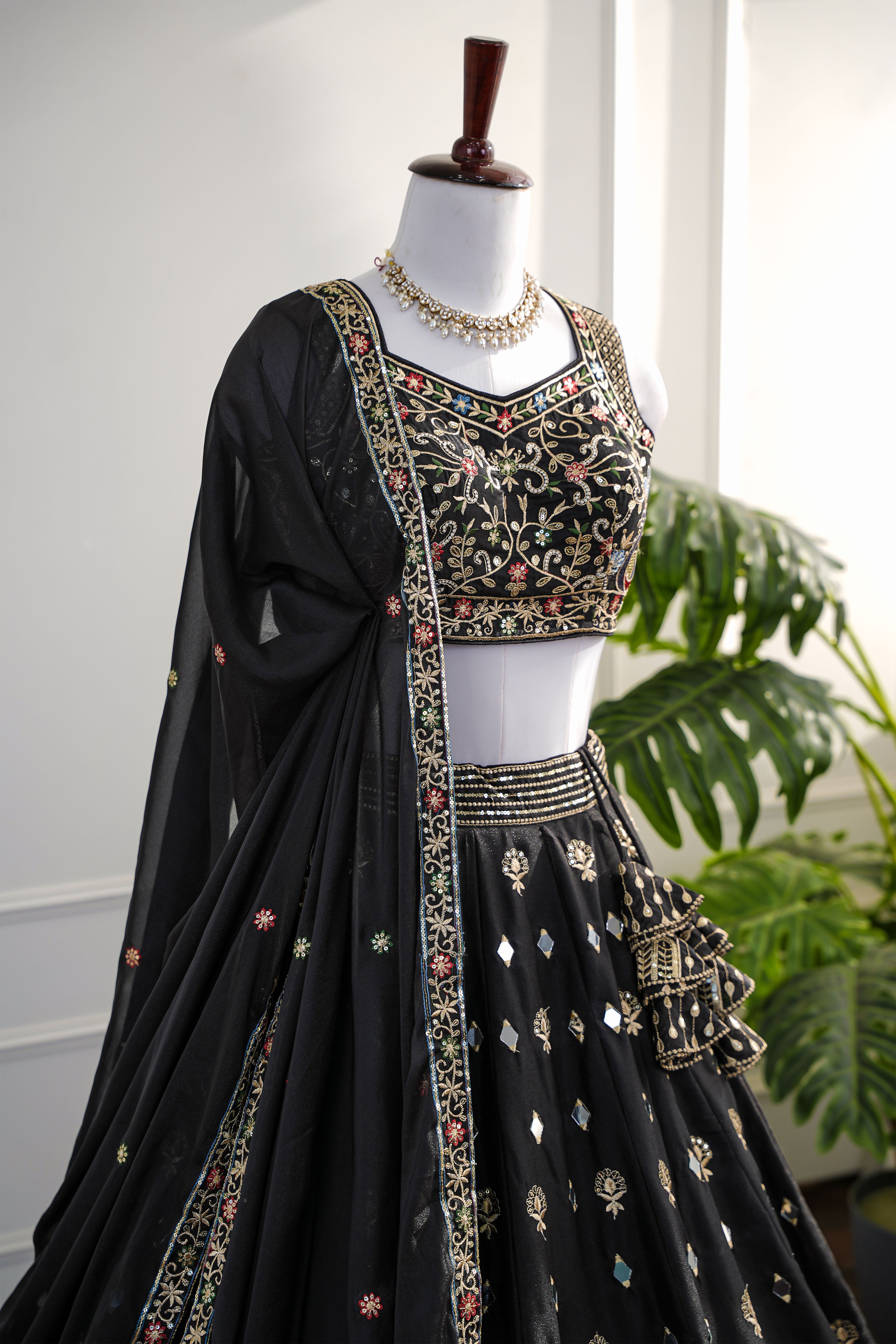 Elegant Midnight Black Lehenga with Mirror Work