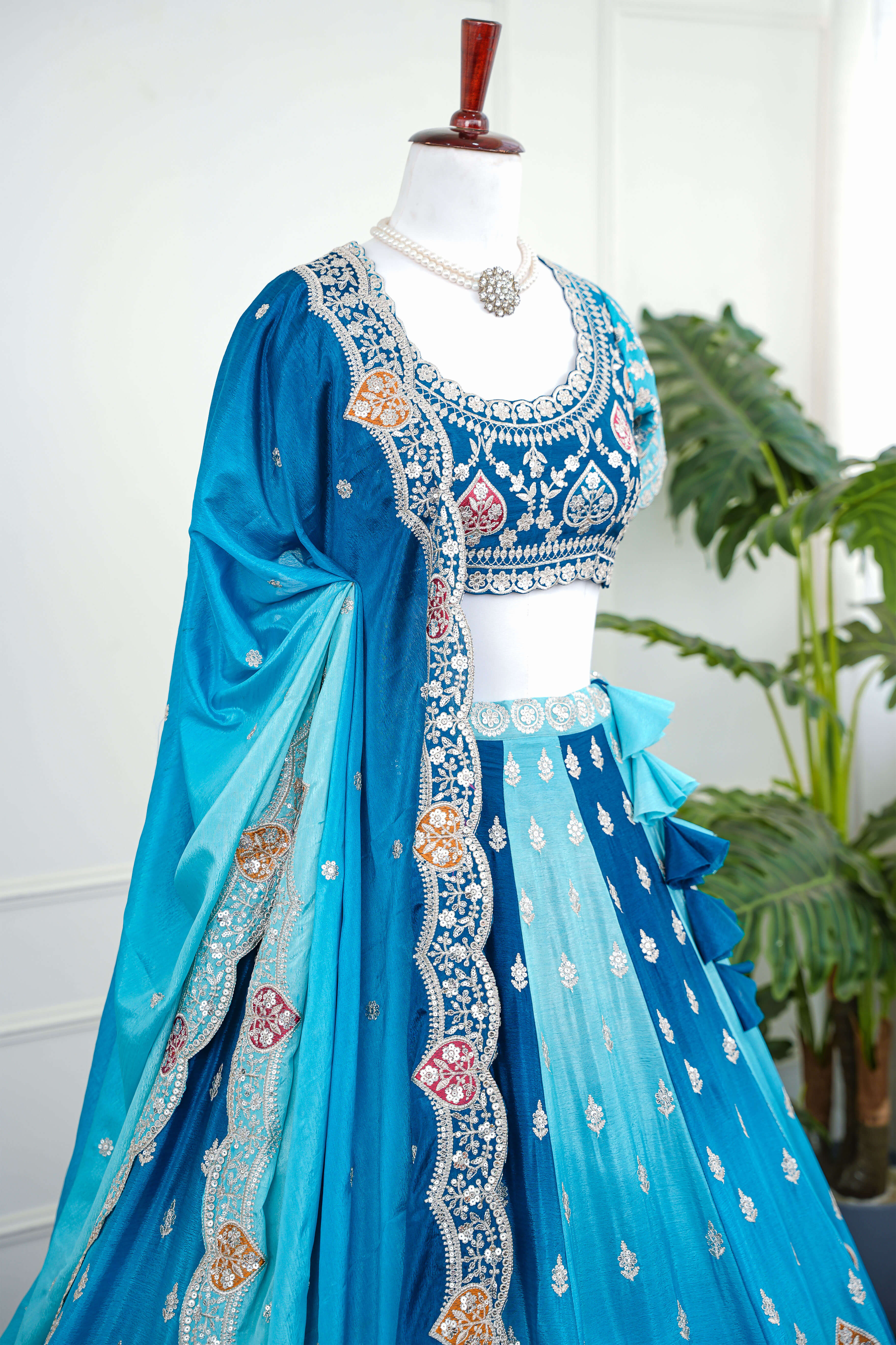 Blue Ombré Heart Motif Embroidered Lehenga Set