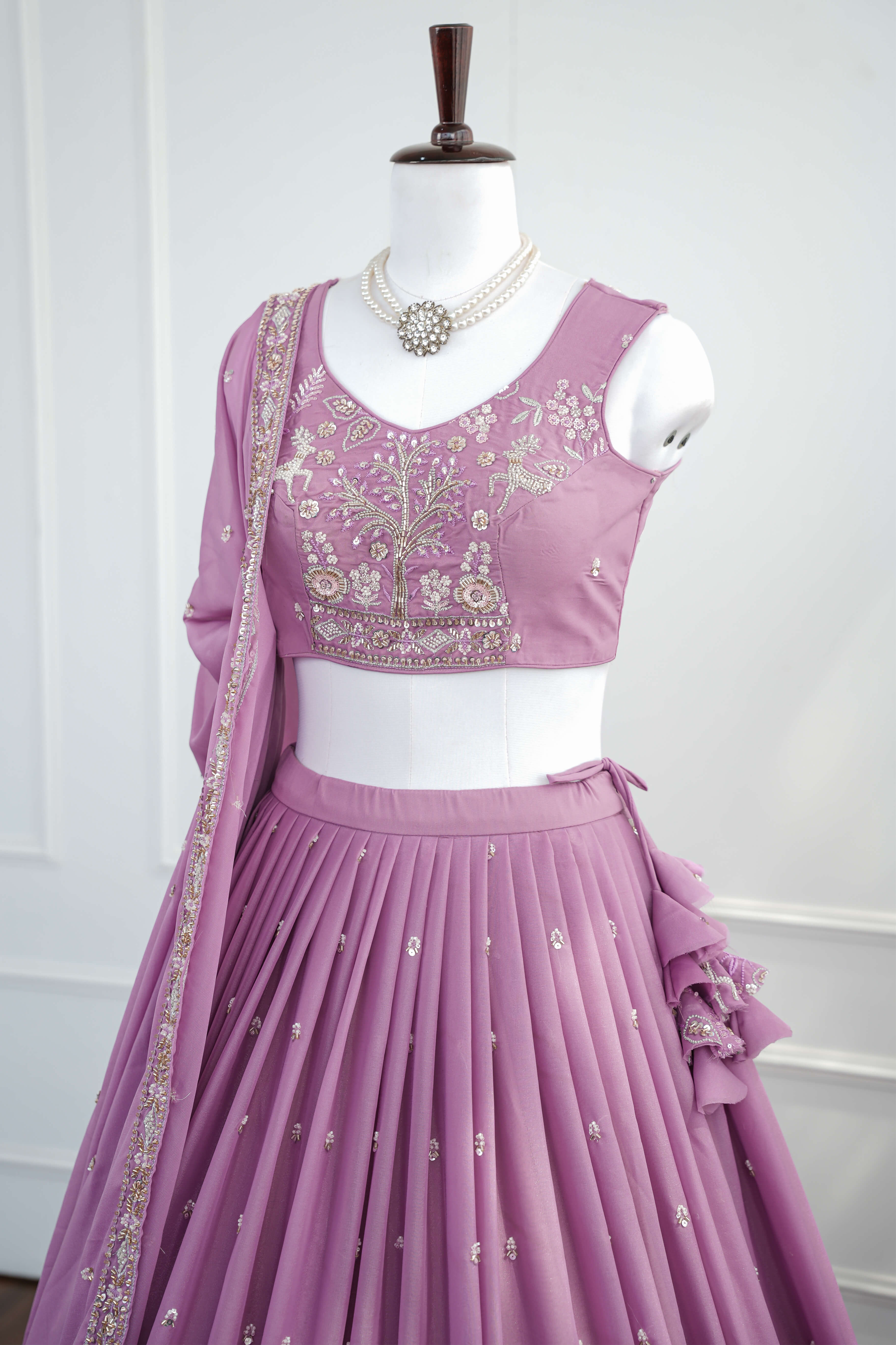 Lavender Mirror Embroidered Lehenga