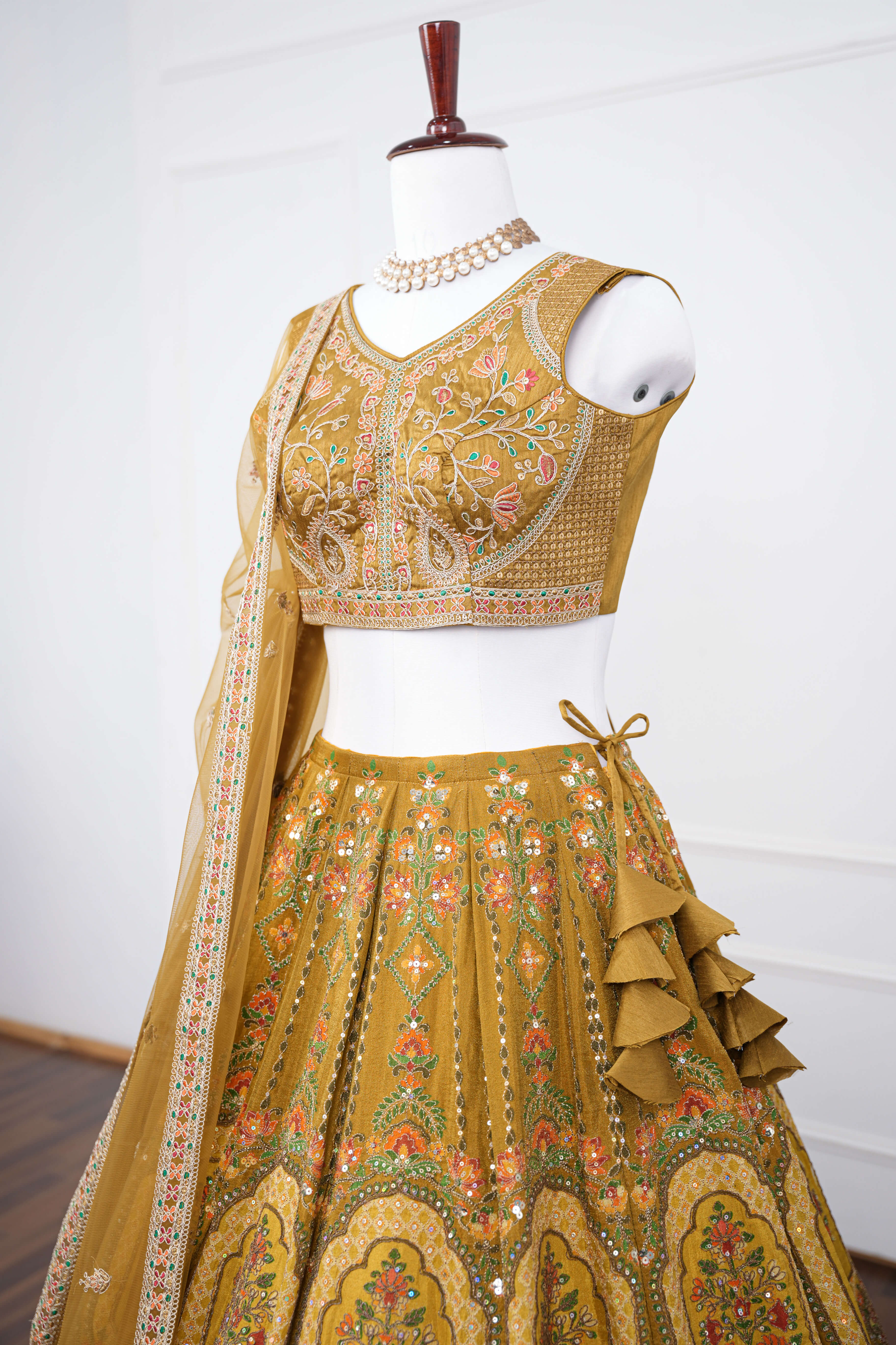 Mustard Yellow Royal Embroidered Lehenga Set
