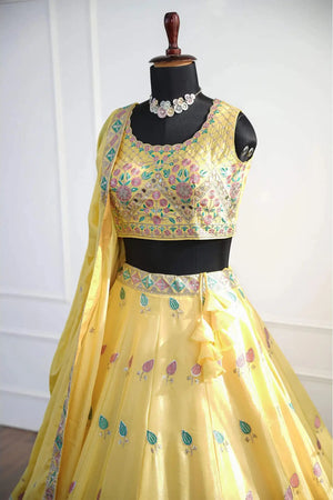 Sunshine Yellow Embroidered Lehenga with Matching Dupatta