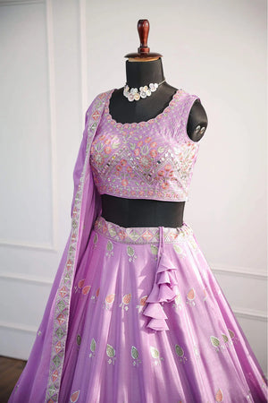 Lavender Embroidered Lehenga with Matching Dupatta