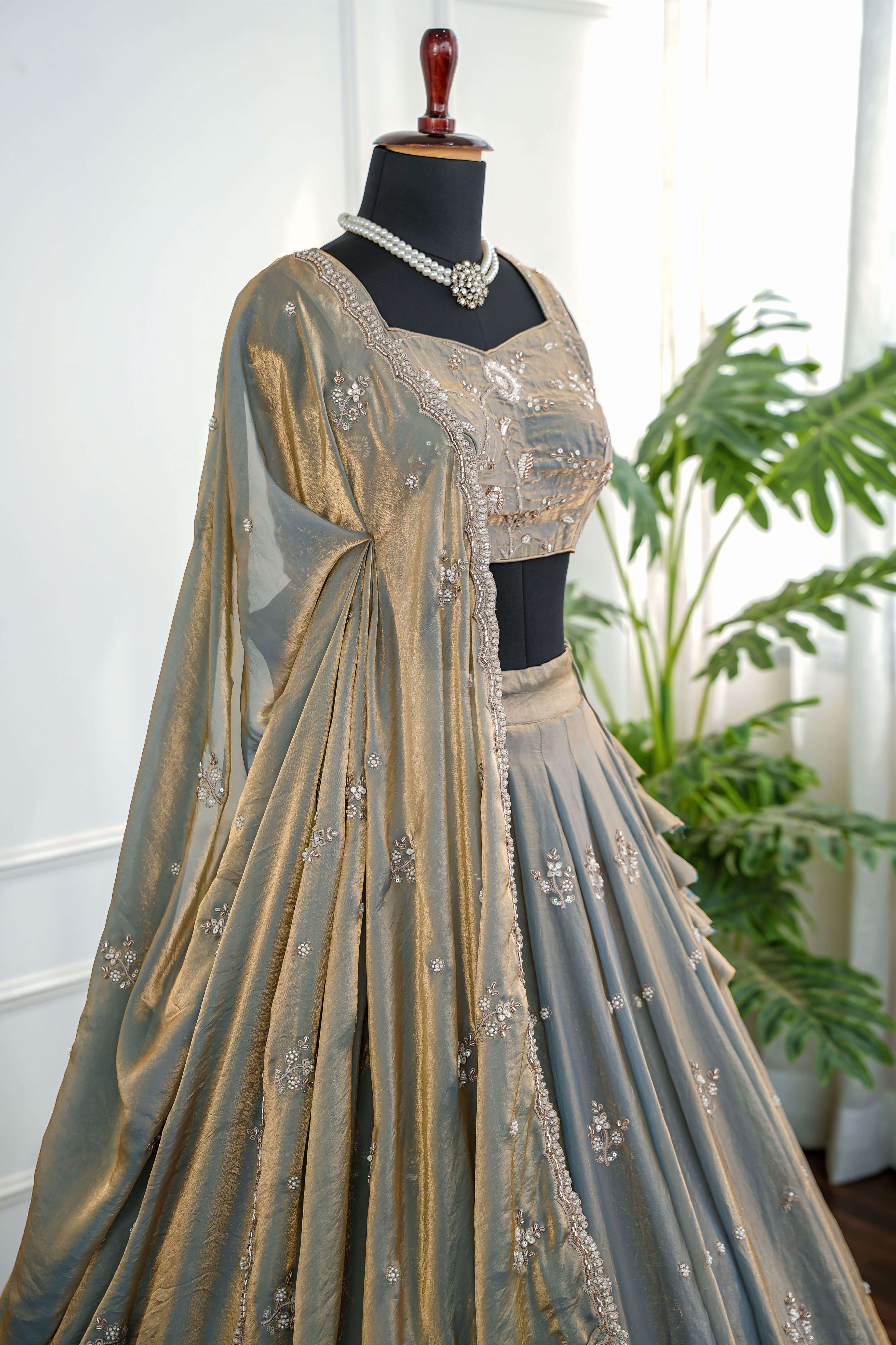 Smoky Grey Embroidered Lehenga Set