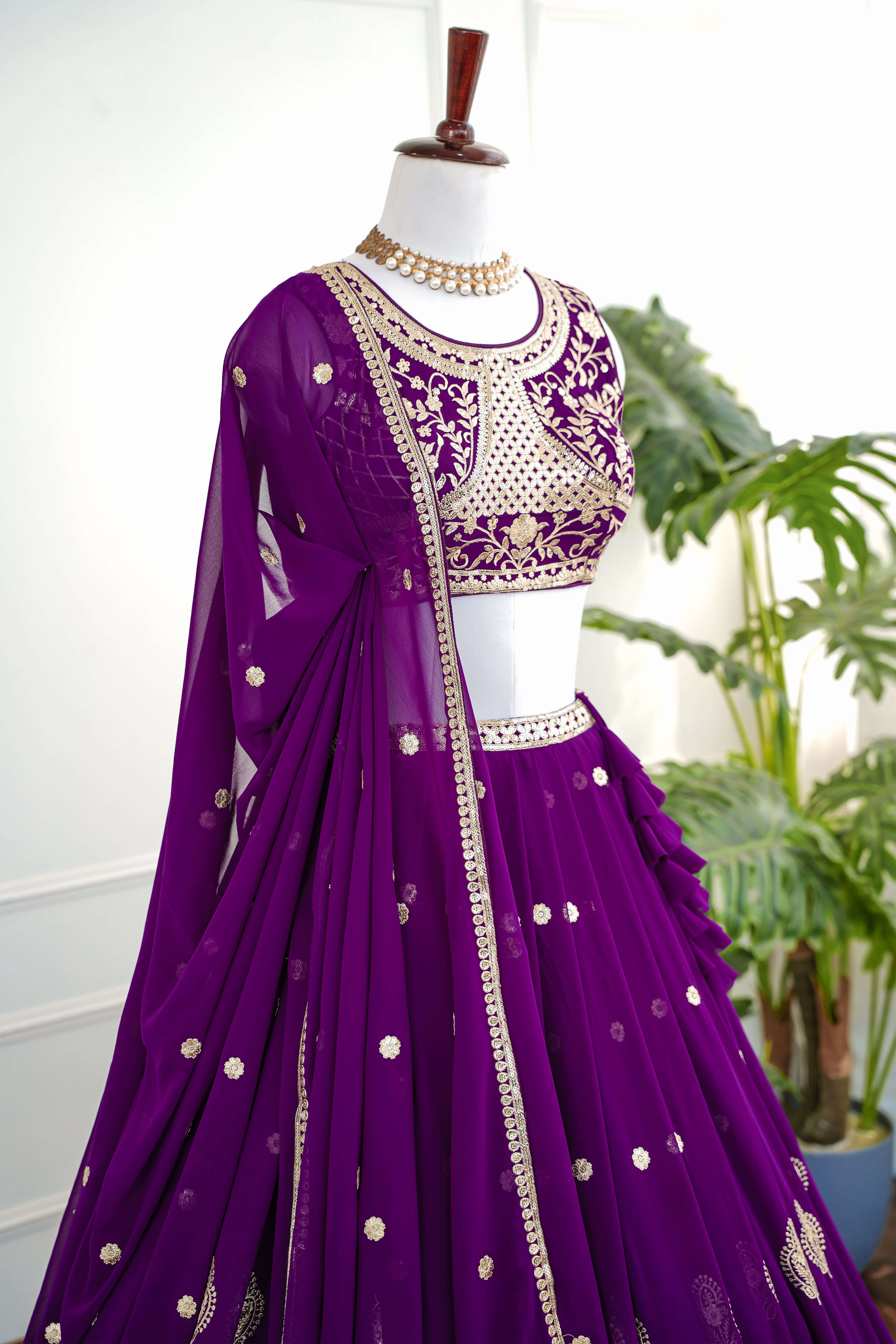 Royal Purple Embroidered Lehenga Set