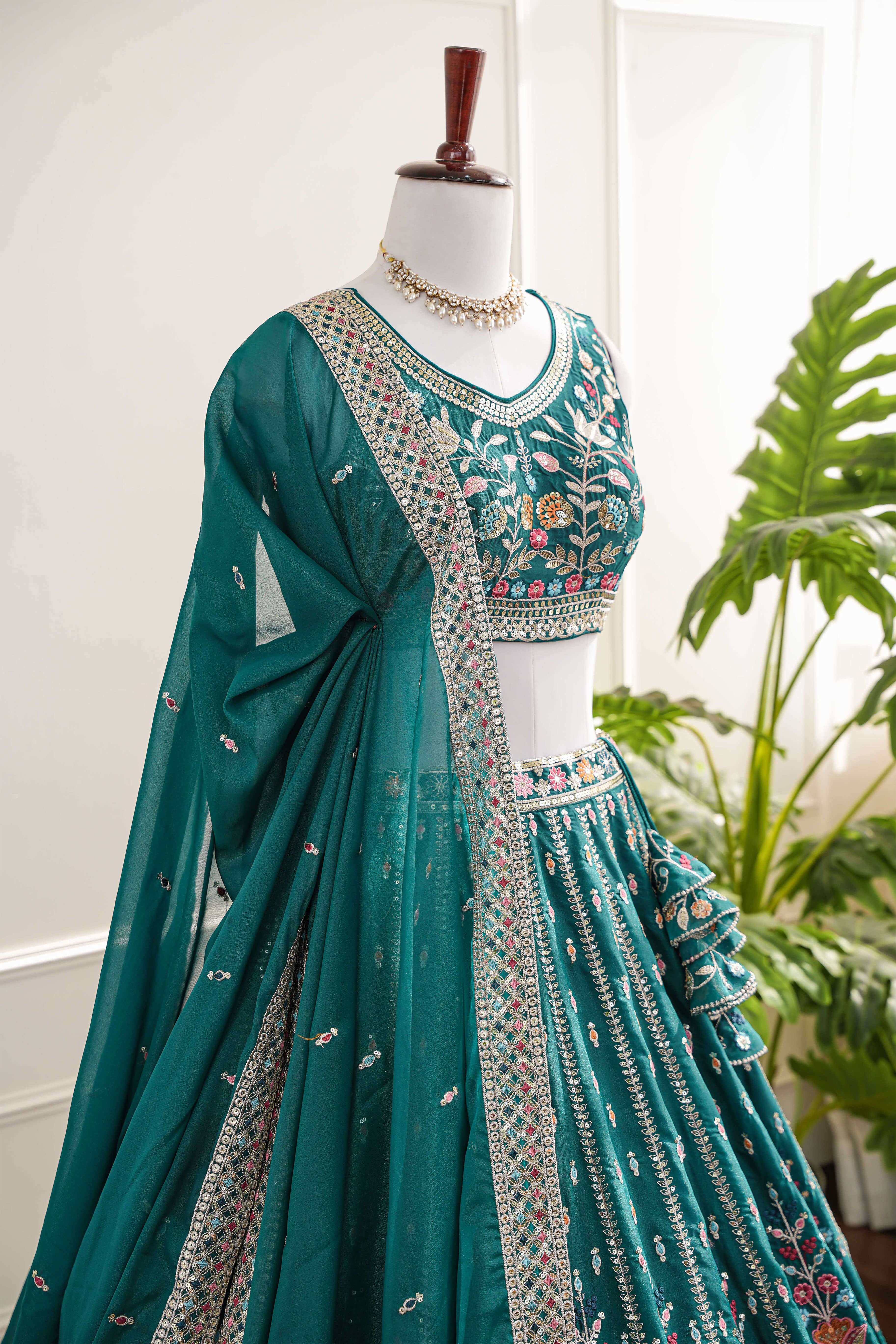 Emerald Green Embroidered Lehenga Set