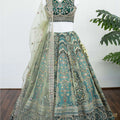 Olive Green Embroidered Lehenga Set with Organza Dupatta