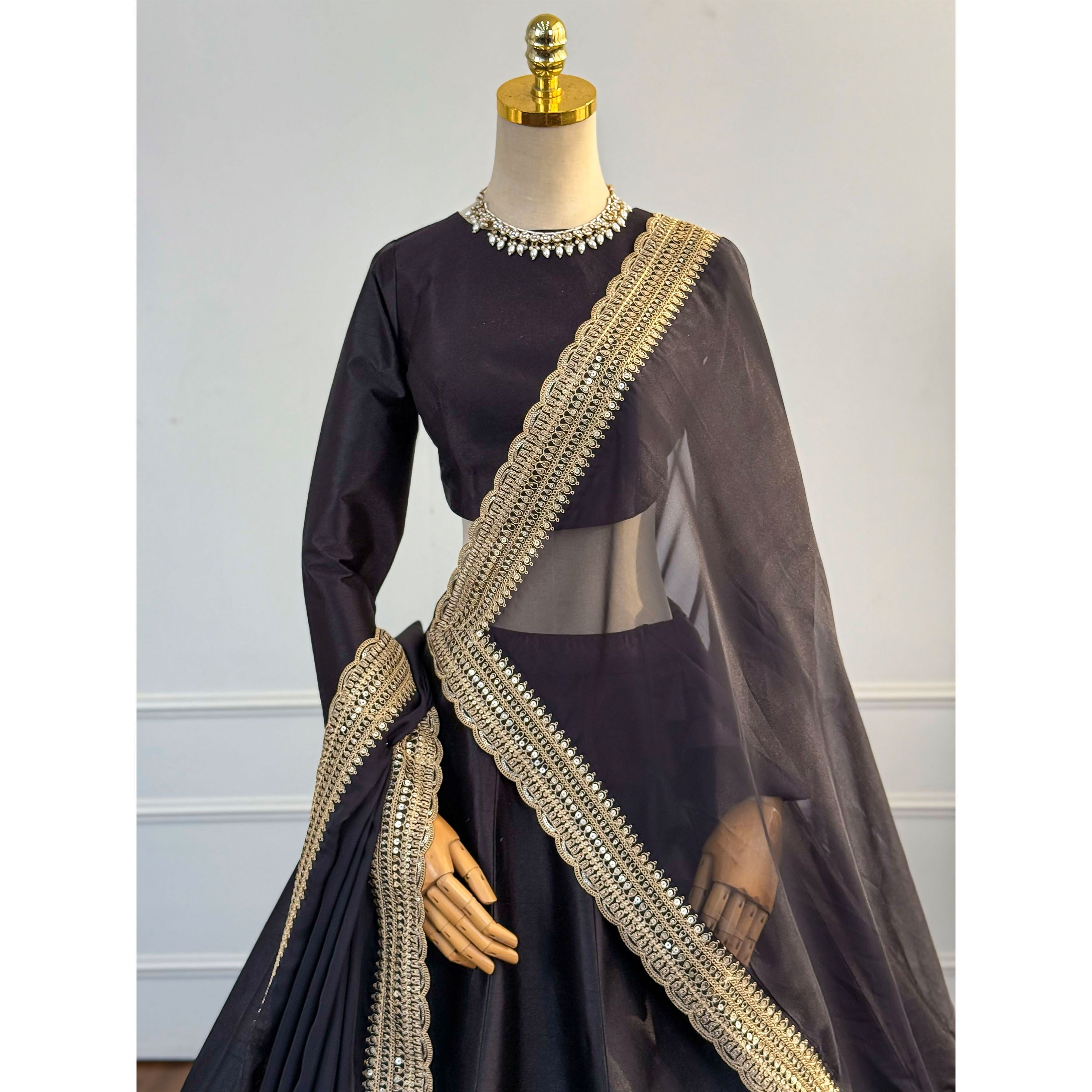 Tropical Elegance Black Silk Lehenga Set with Dori & Zari Work