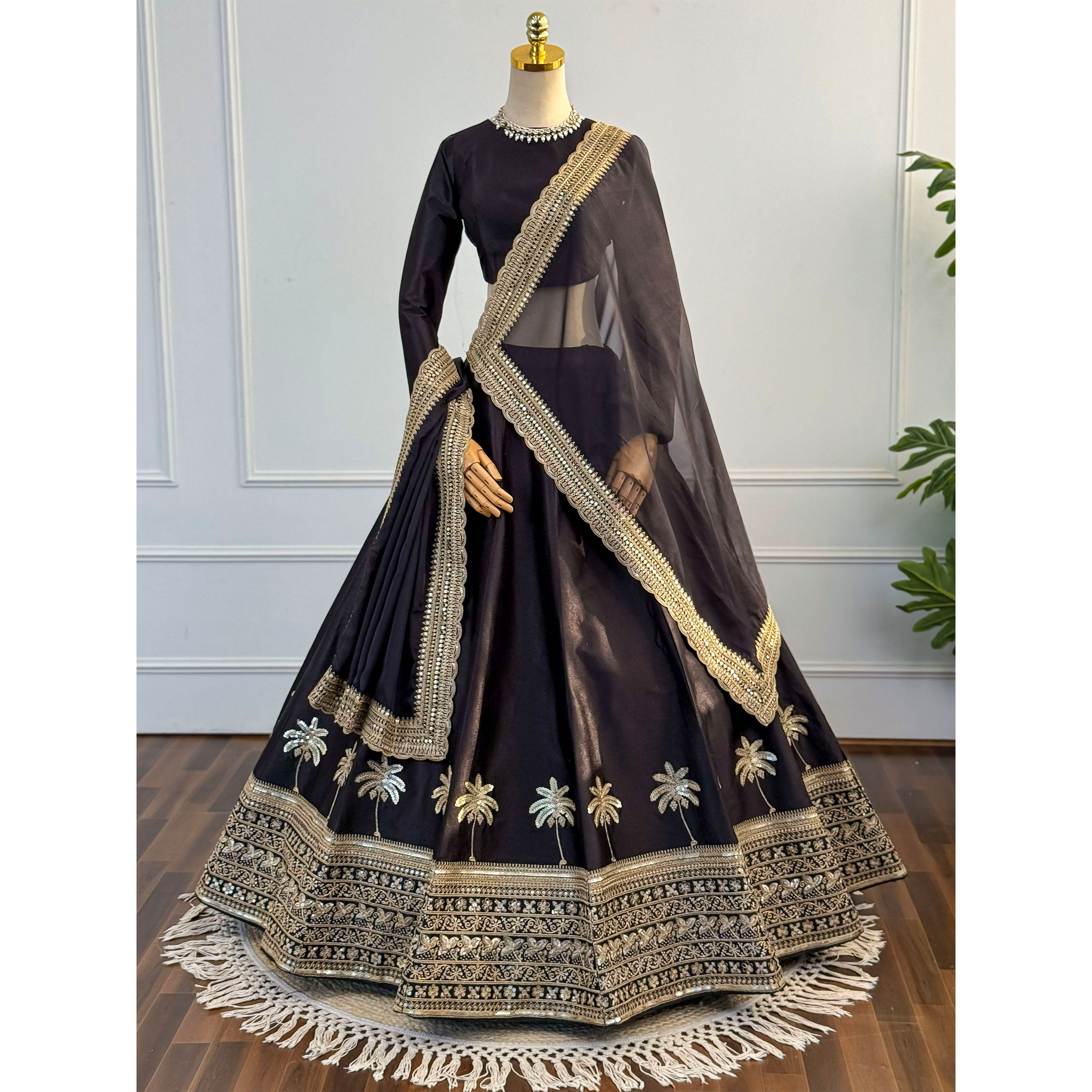 Tropical Elegance Black Silk Lehenga Set with Dori & Zari Work
