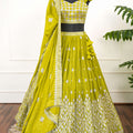 Lime Green Mirror Embellished Lehenga Set