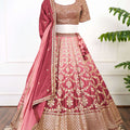 Maroon Pink Zari Embroidered Bridal Lehenga Set