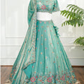 Aqua Blue Lehenga with Multicolor Floral Embroidery