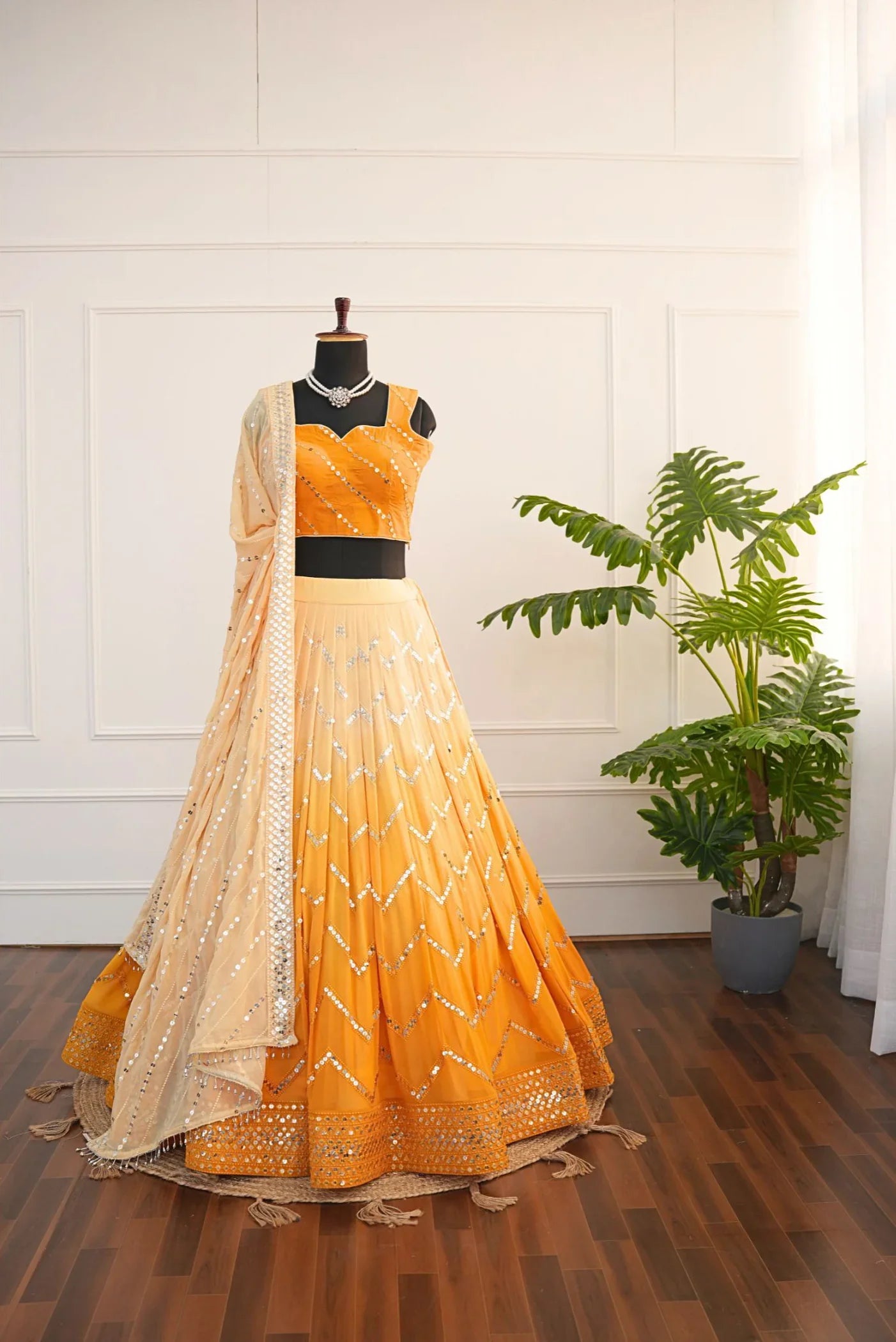 Radiant Mustard Mirror-Work Lehenga Set