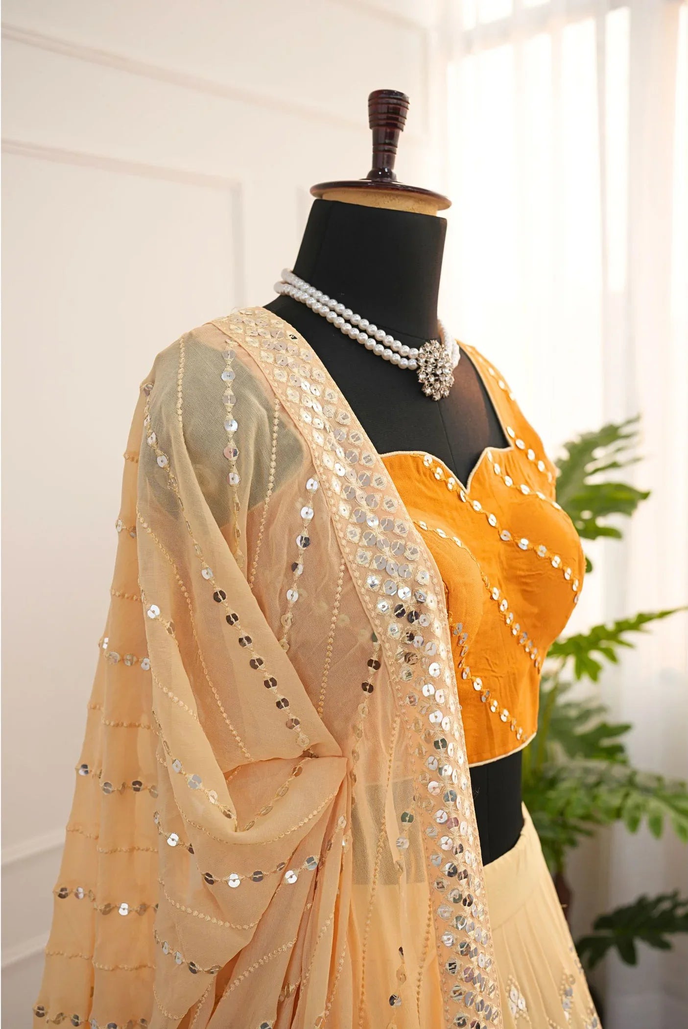 Radiant Mustard Mirror-Work Lehenga Set