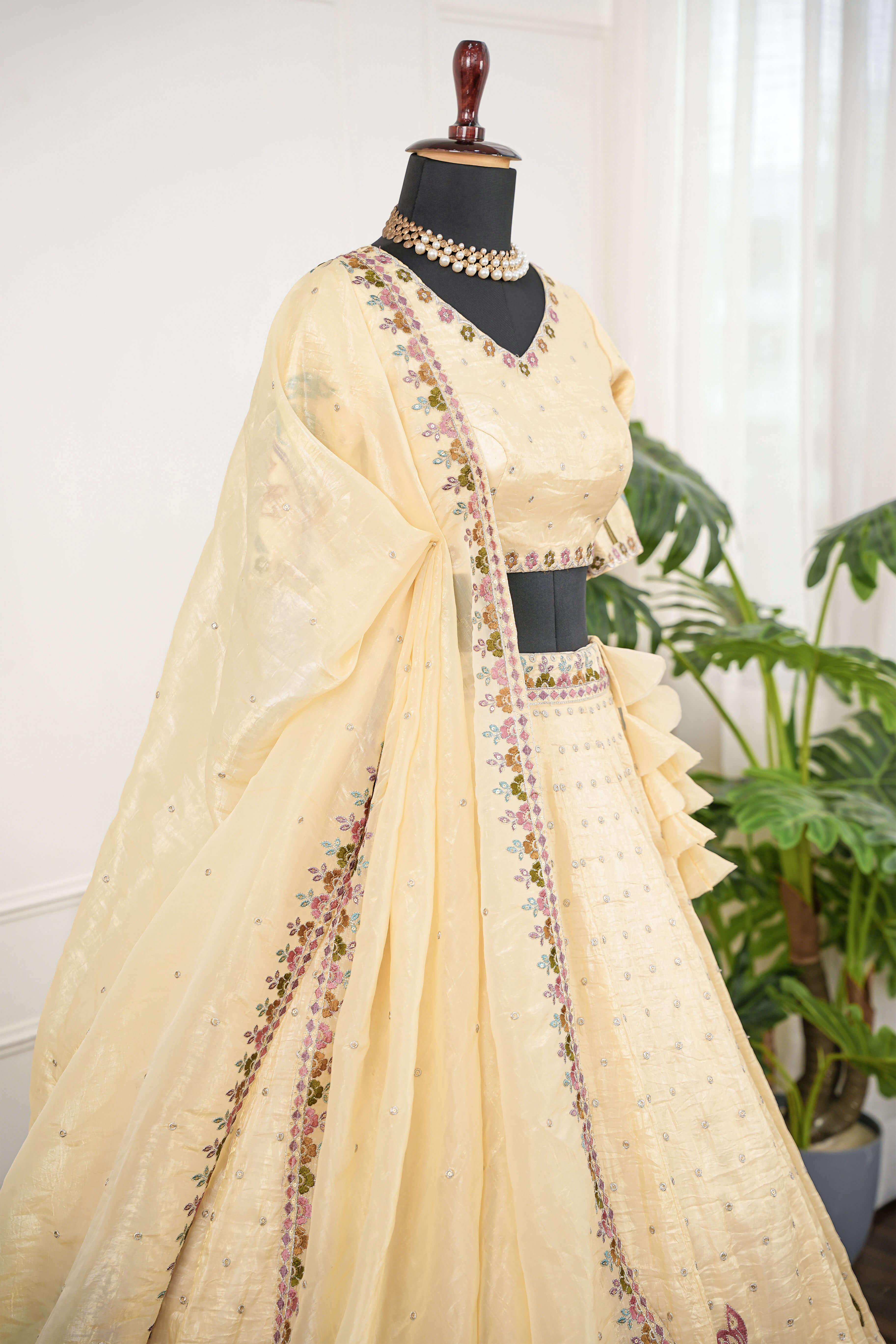 Ivory Multicolor Thread Embroidered Lehenga Set