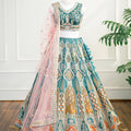 Regal Teal & Peach Embroidered Lehenga Set