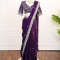 Regal Purple Embroidered Saree with Designer Blouse