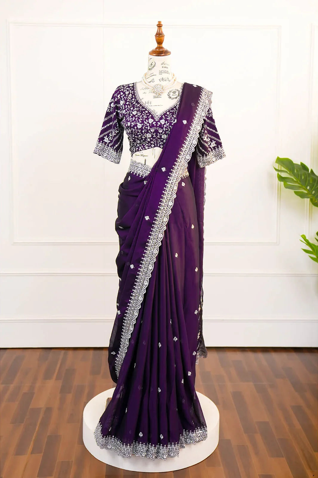 Regal Purple Embroidered Saree with Designer Blouse