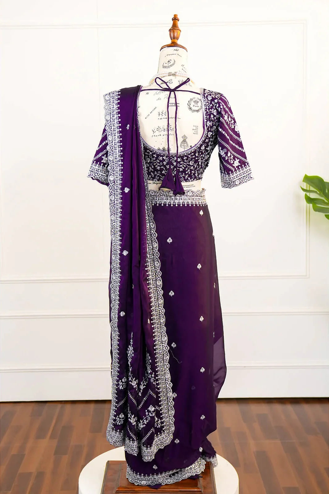 Regal Purple Embroidered Saree with Designer Blouse