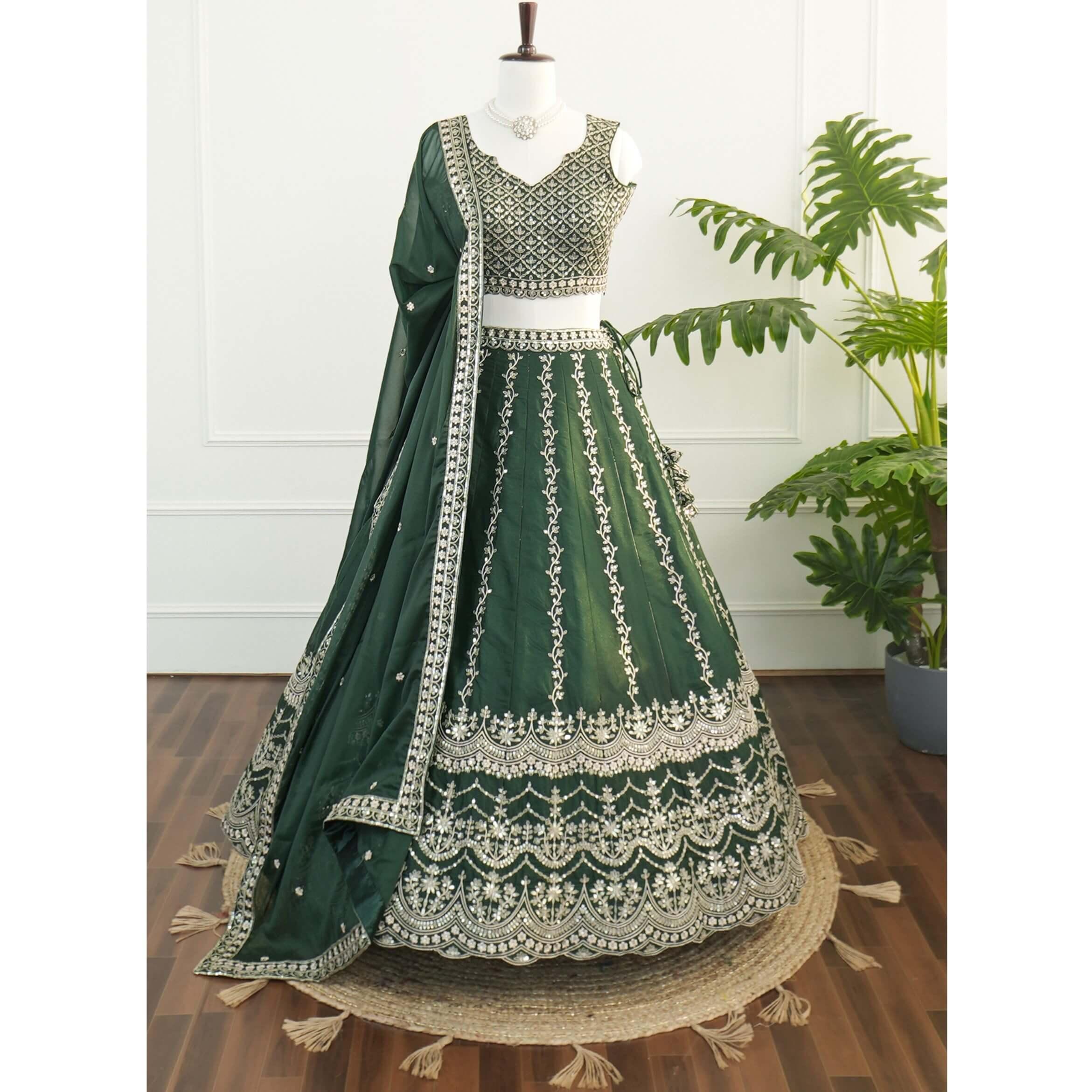 Regal Green Embroidered Lehenga Set