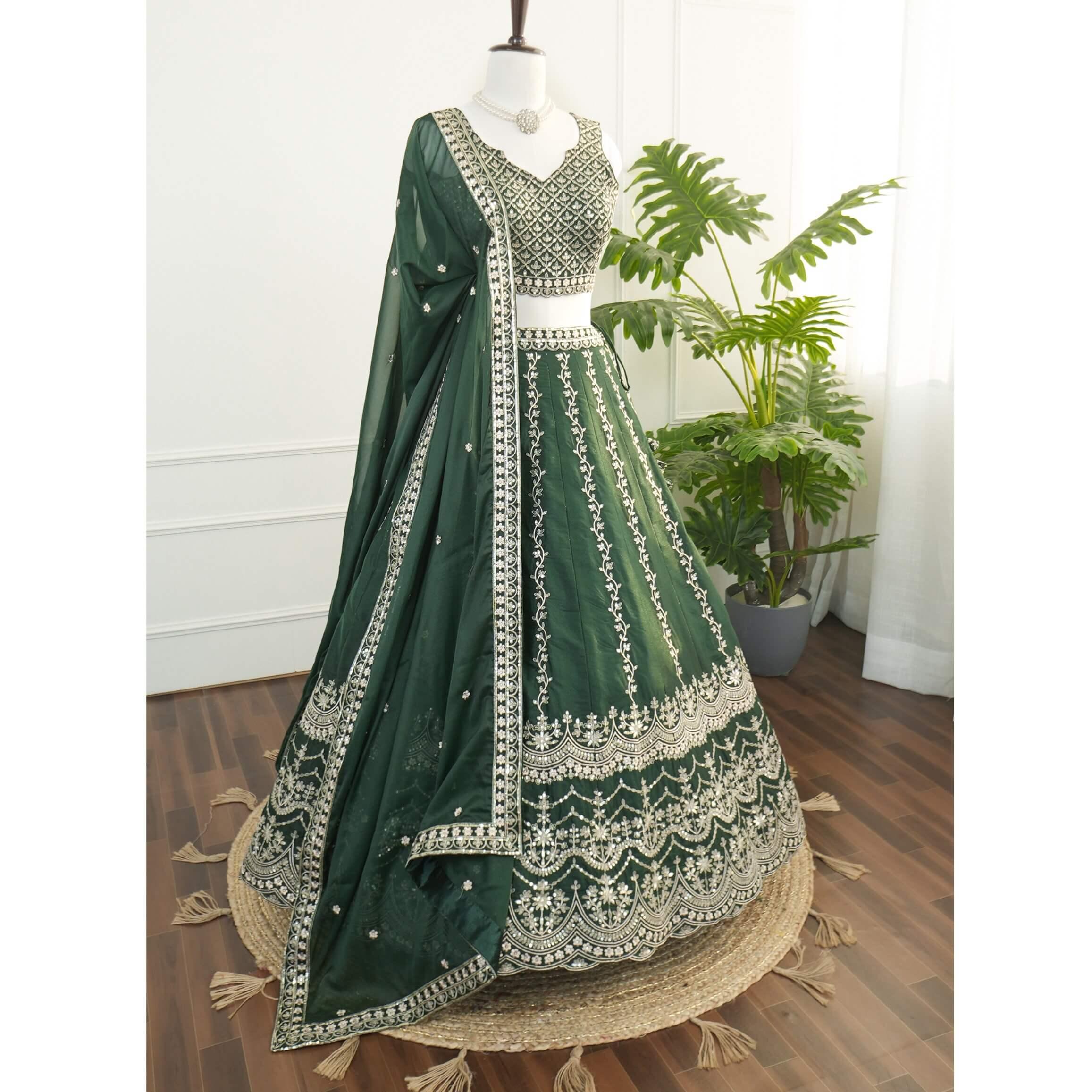 Regal Green Embroidered Lehenga Set