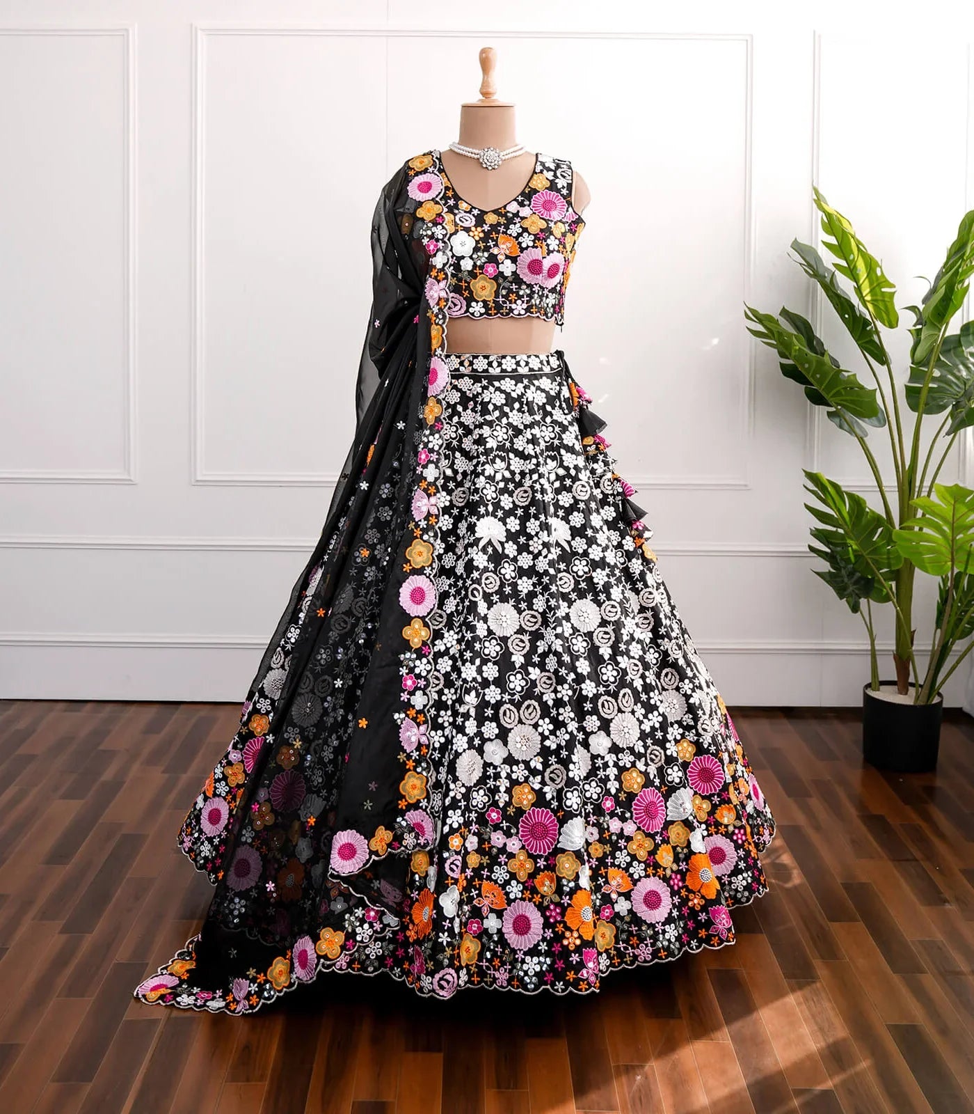 Stunning Black Floral Embroidered Lehenga Set