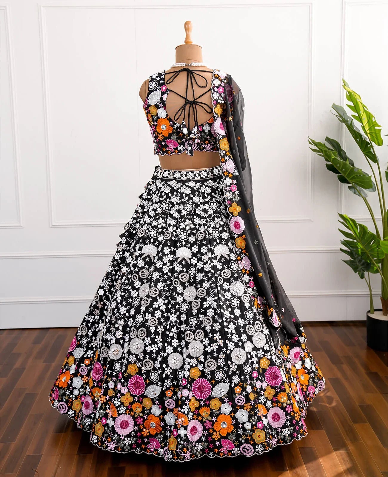 Stunning Black Floral Embroidered Lehenga Set