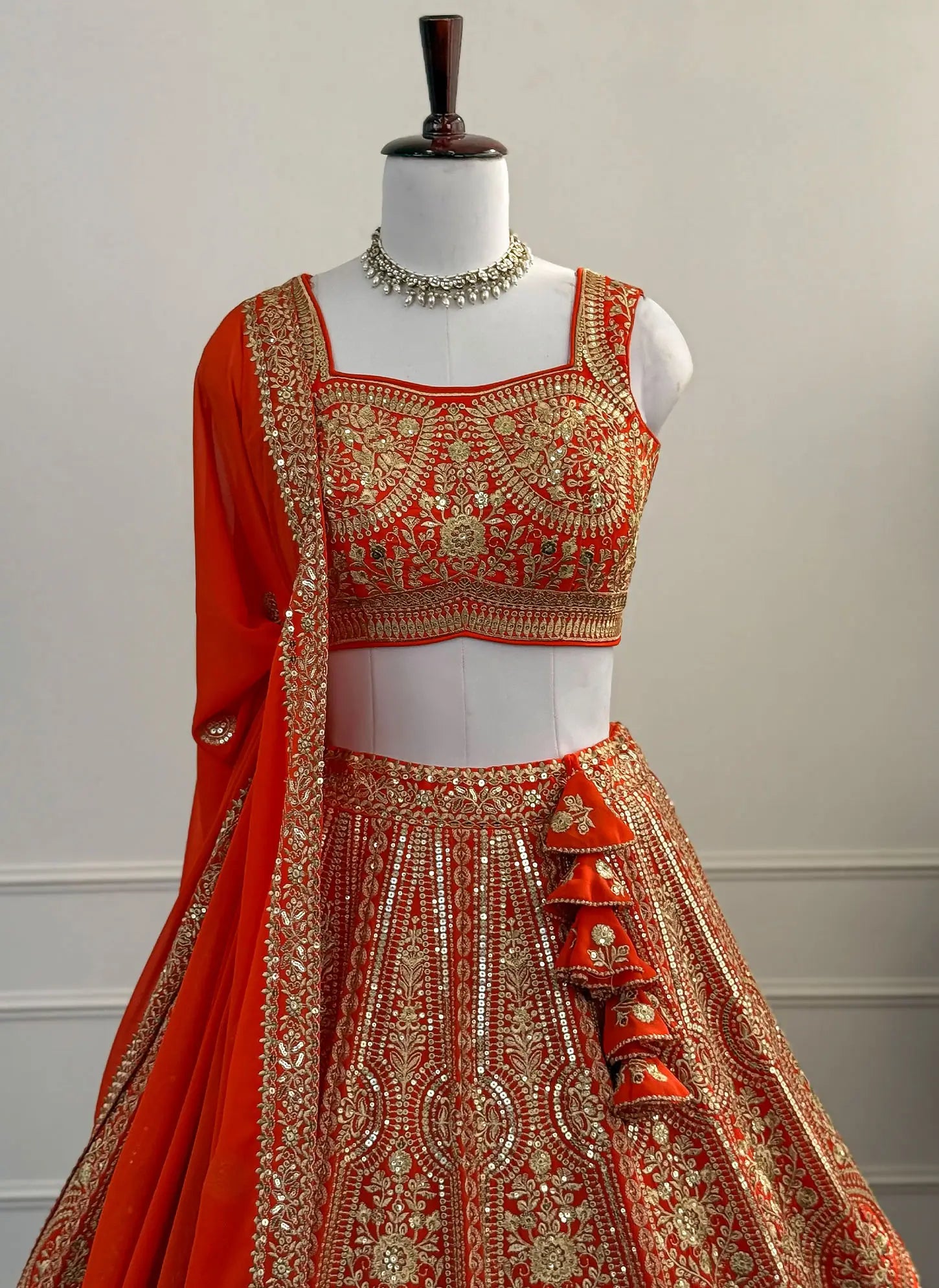 Exquisite Orange Bridal Lehenga Choli Details