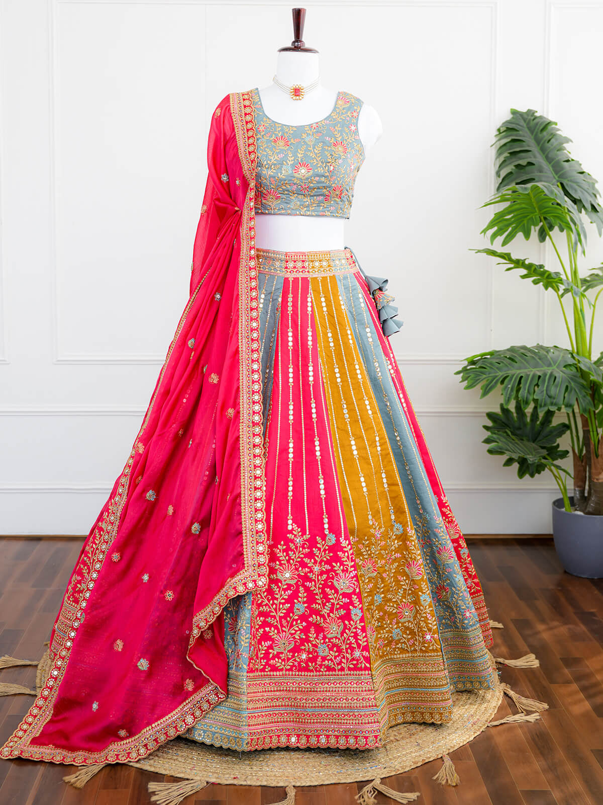 Vibrant Multicolor Panelled Embroidered Lehenga