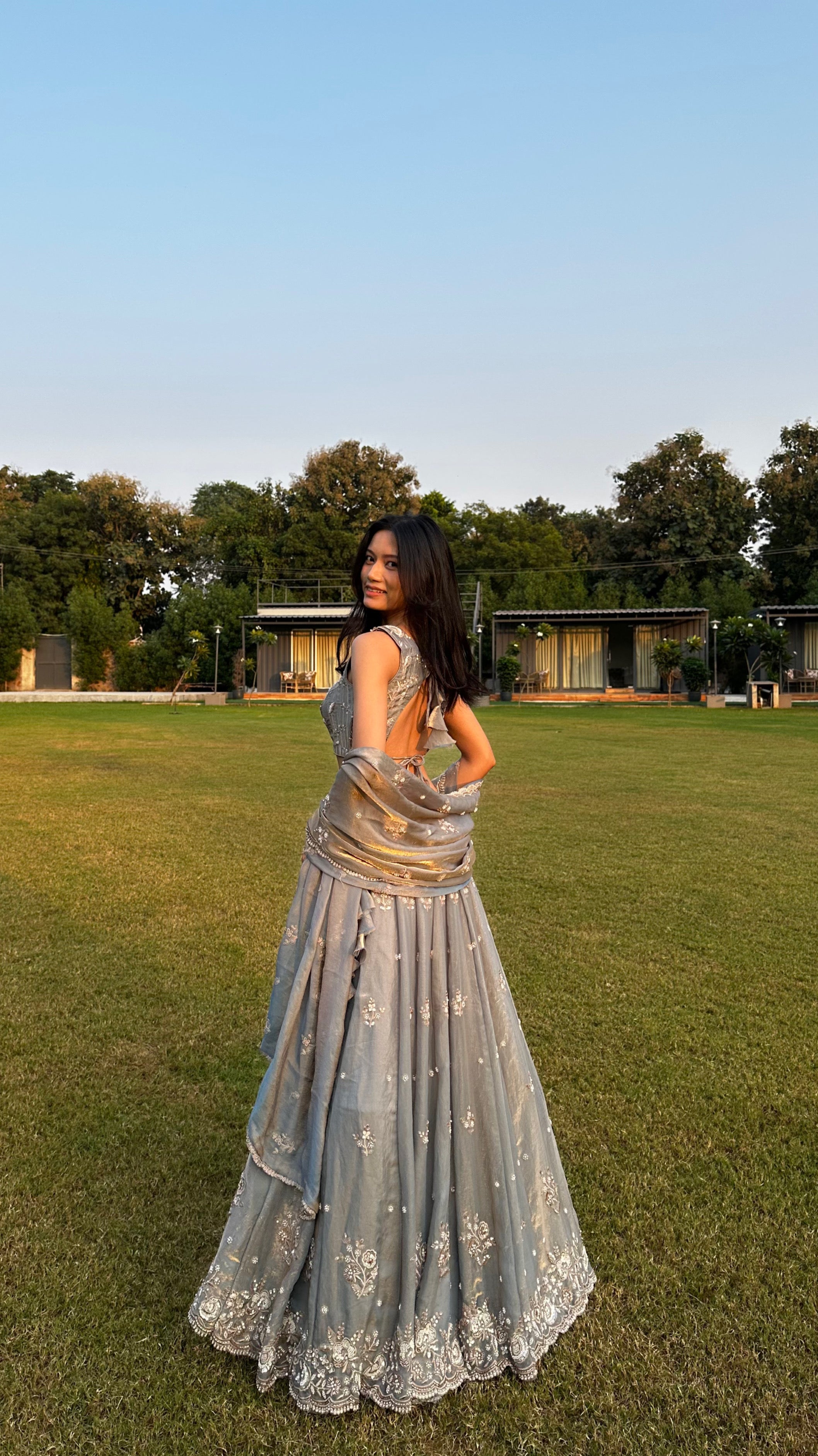 Smoky Grey Embroidered Lehenga Set