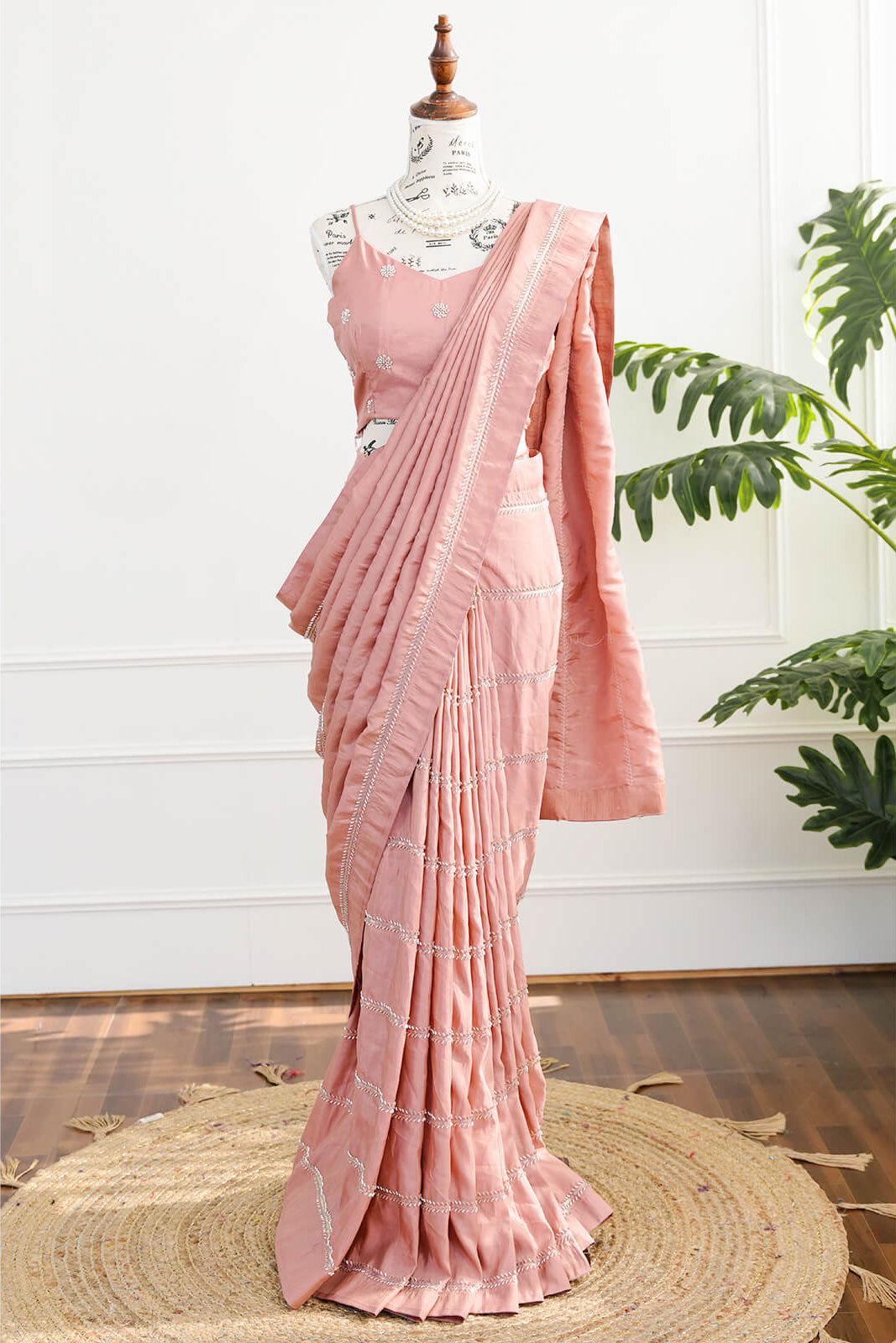 Elegant Blush Pink Handcrafted Saree Set