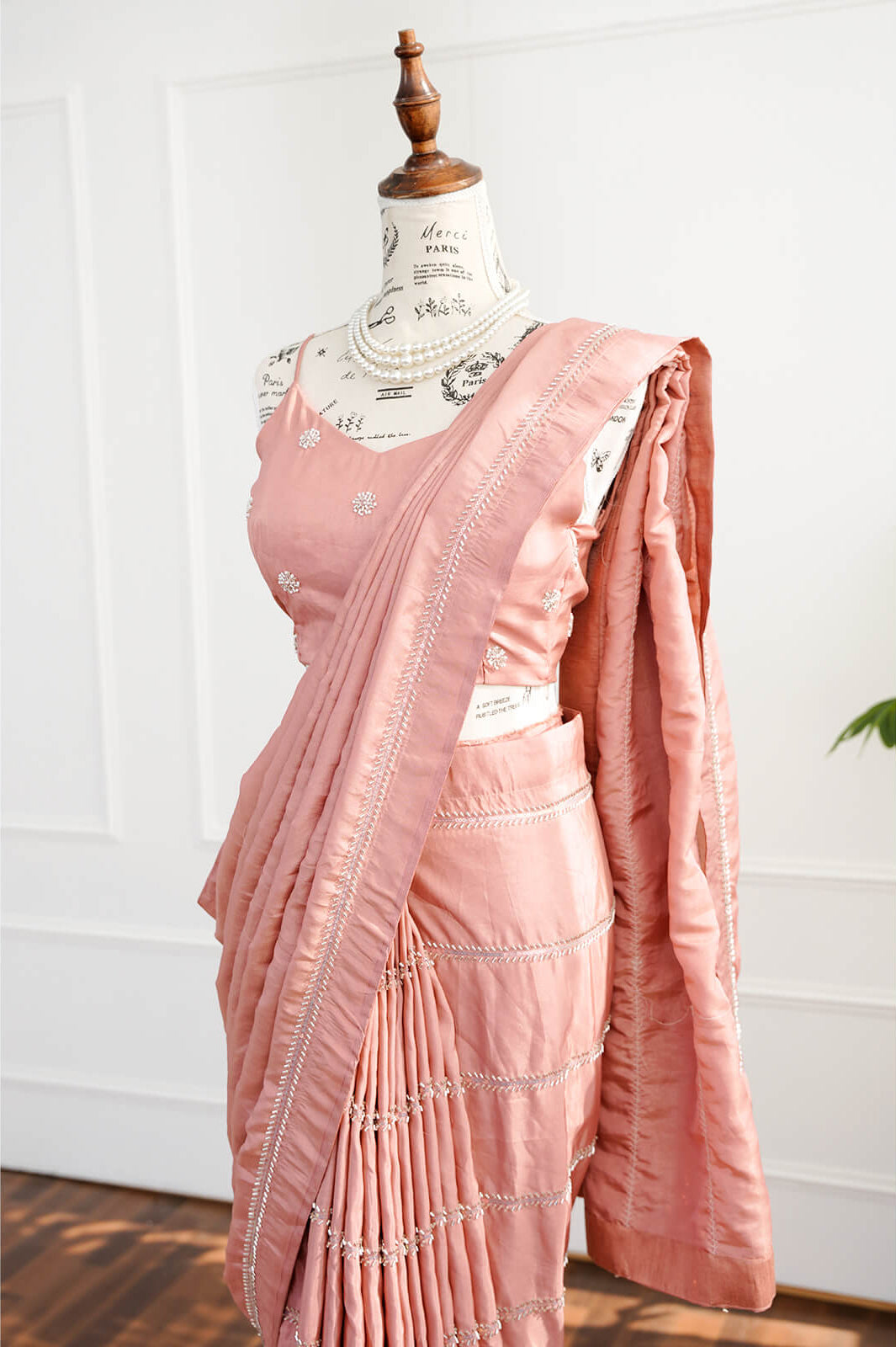 Elegant Blush Pink Handcrafted Saree Set