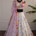 White & Pink Floral Mirror Work Lehenga Set