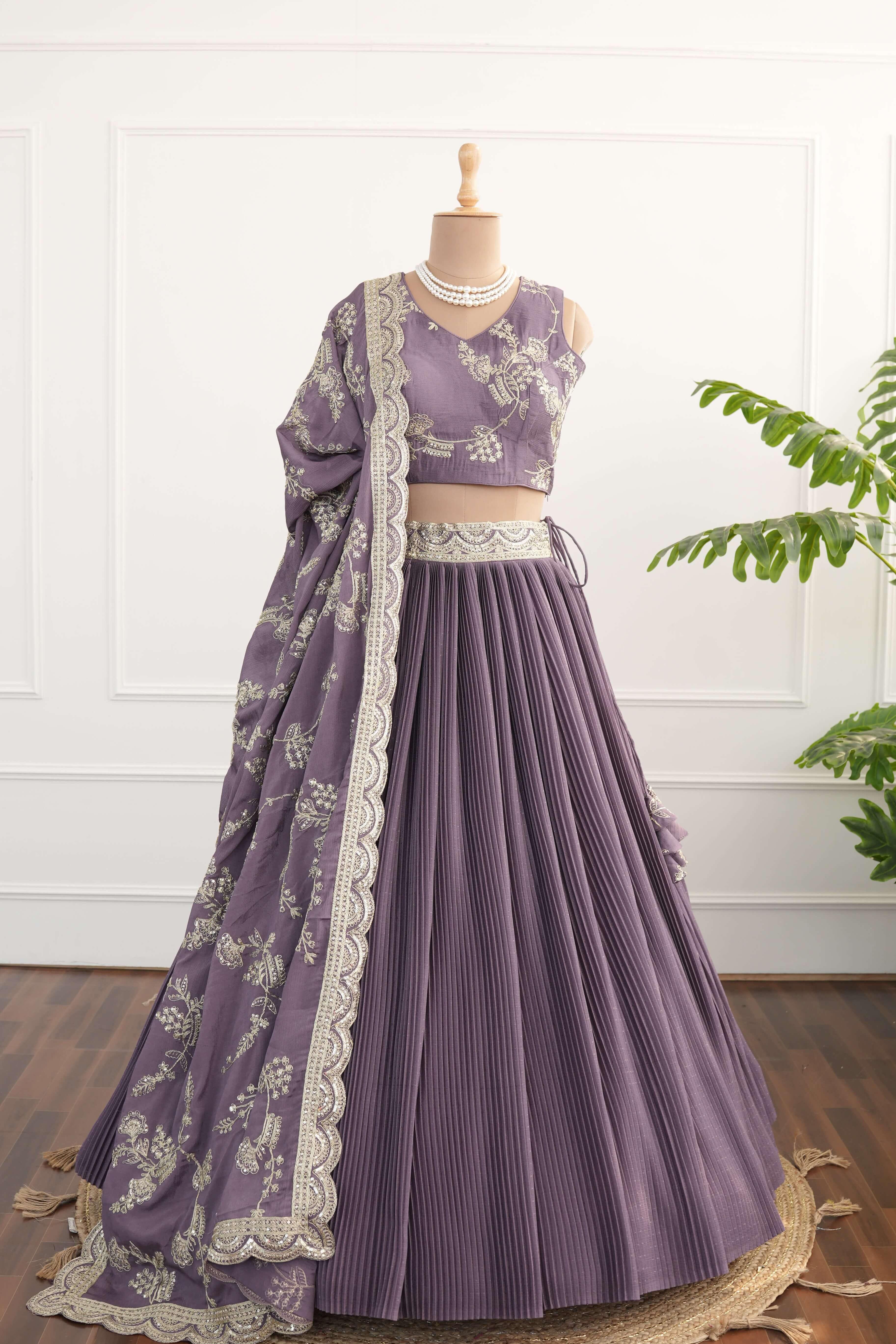 Elegant Lavender/Purple Embroidered Lehenga Set