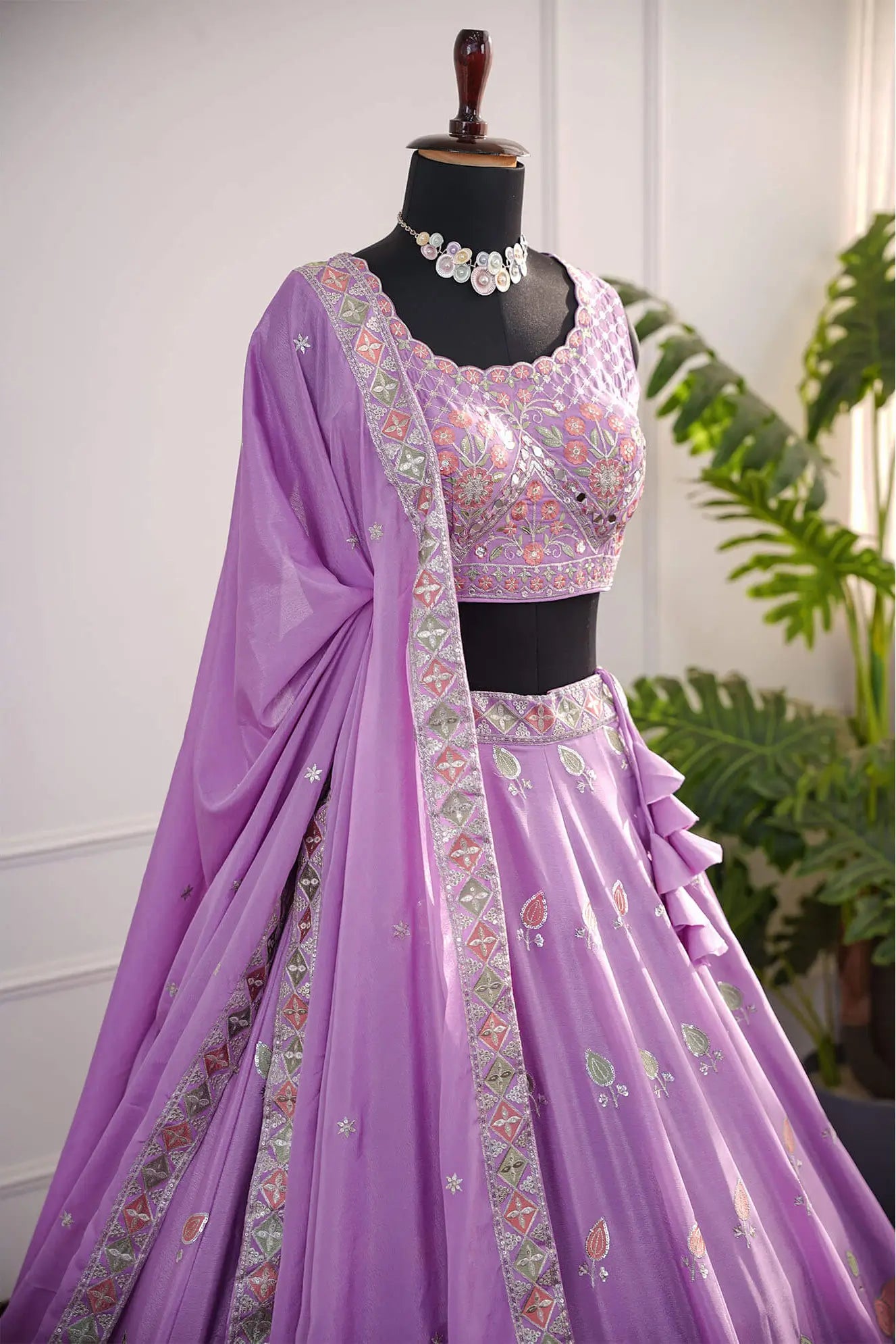 Lavender Embroidered Lehenga with Matching Dupatta