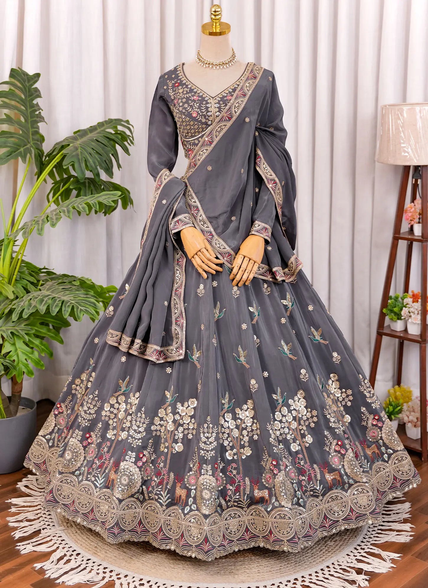 Royal Grey Heavy Embroidered Lehenga Set