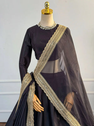 Tropical Elegance Black Silk Lehenga Set with Dori & Zari Work Details