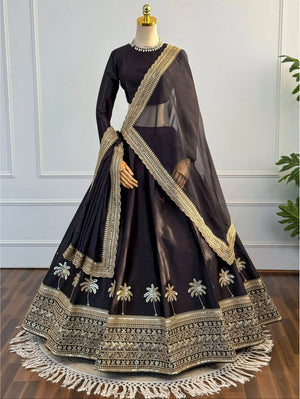 Tropical Elegance Black Silk Lehenga Set with Dori & Zari Work