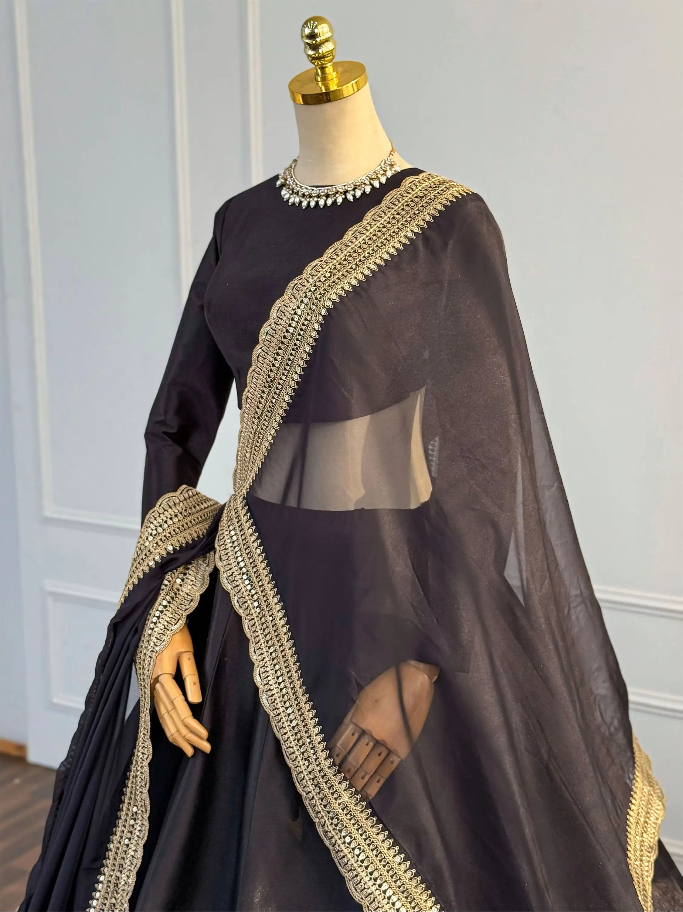 Tropical Elegance Black Silk Lehenga Set with Dori & Zari Work Right View