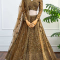 Antique Gold Net Lehenga Set with Embroidery and Dori Work