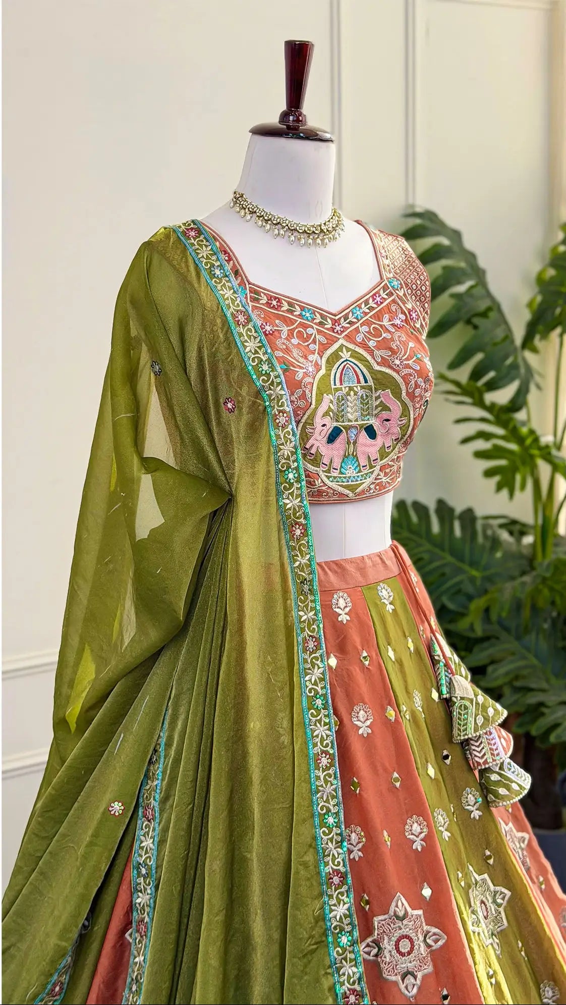 Multi Color Miror work Embroidery Lehenga Set